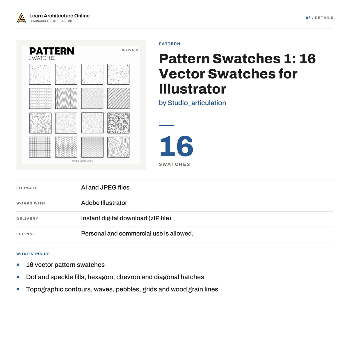 Pattern Swatches 1: 16 Vector Swatches for Illustrator details