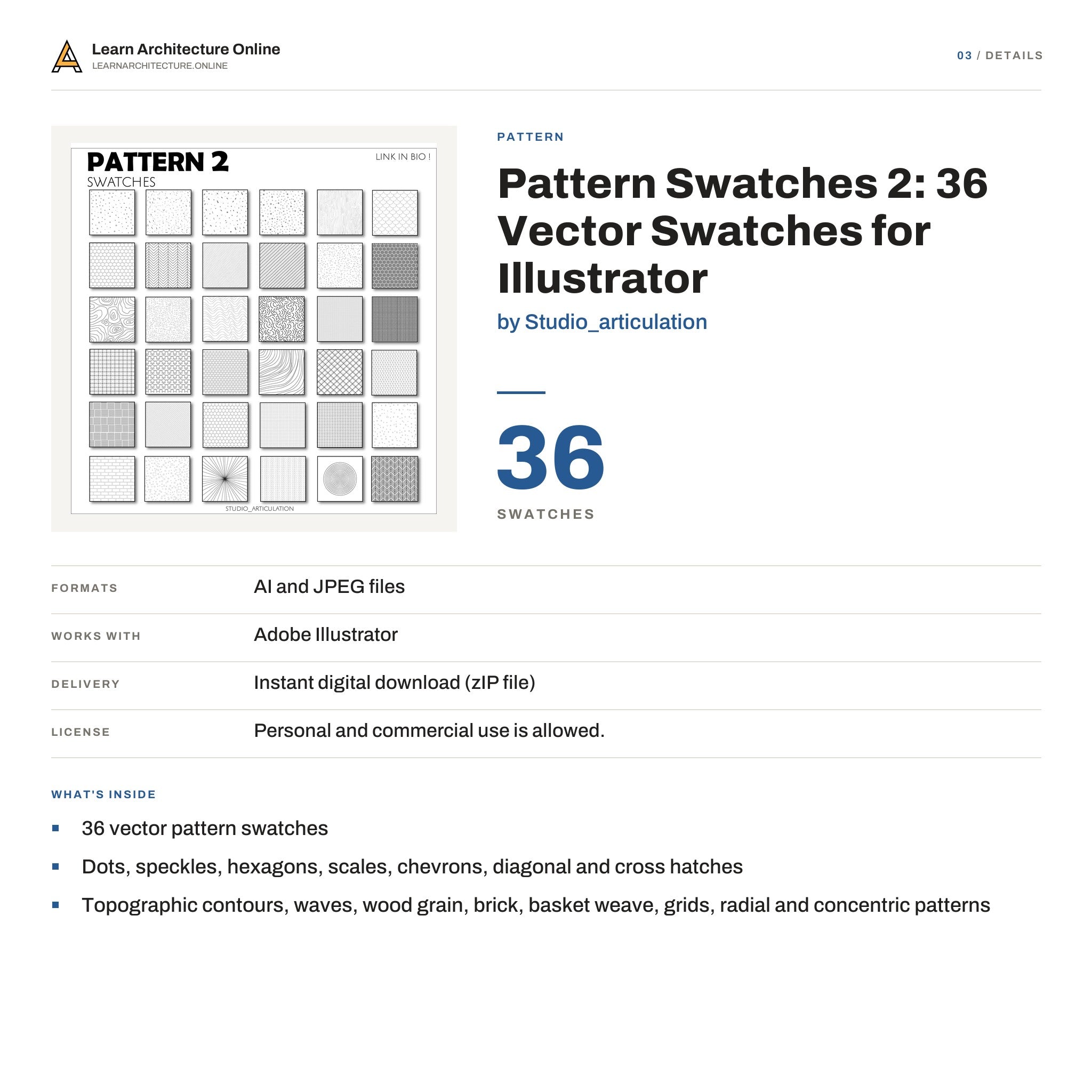 Pattern Swatches 2: 36 Vector Swatches for Illustrator details