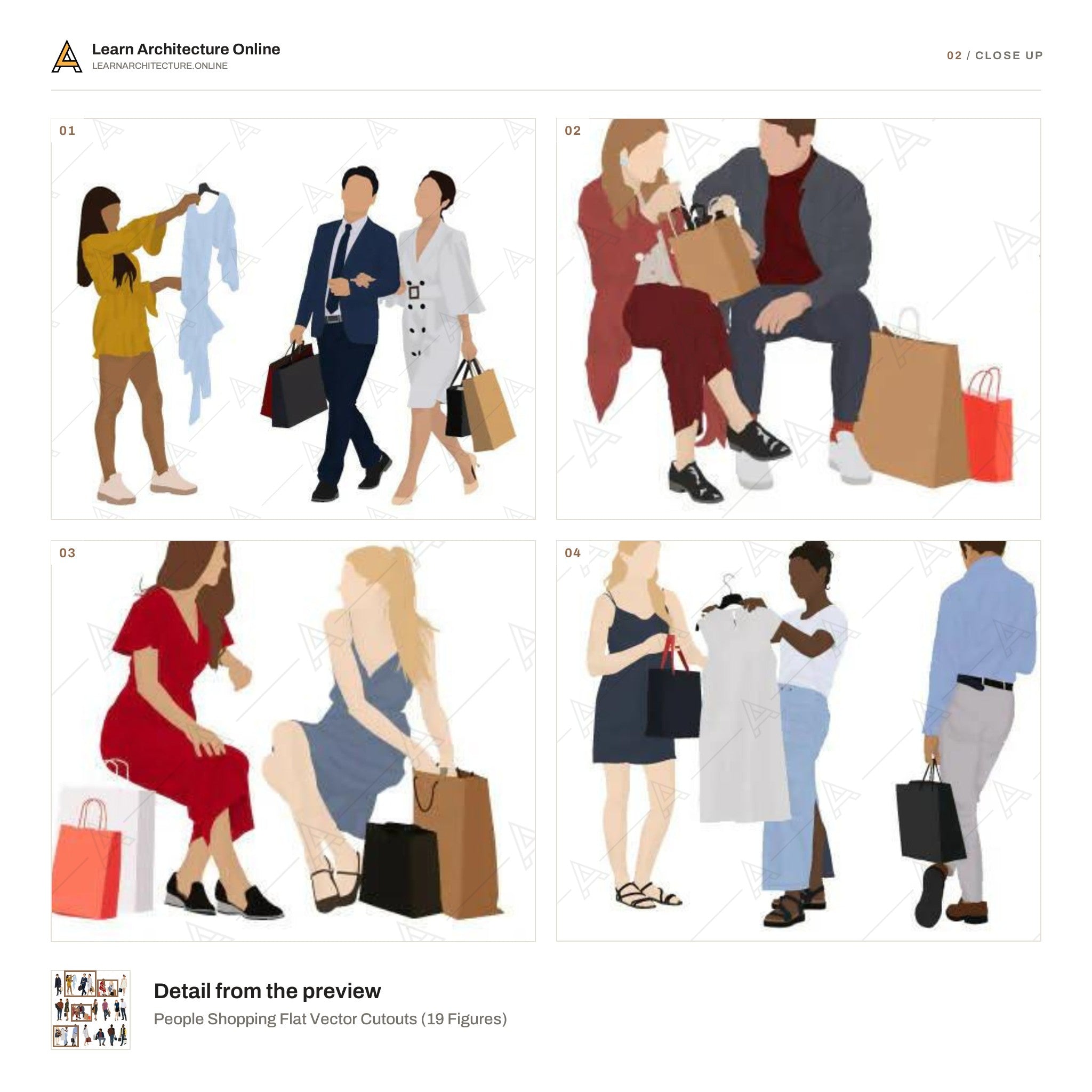 People Shopping Flat Vector Cutouts close up