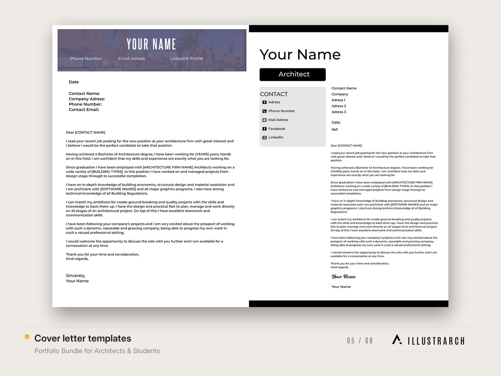 Portfolio Bundle for Architects & Students: cover letter templates
