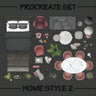 Procreate Illustration & PNG Home Style 2 Furniture Top View — brush set, preview 1 of 3