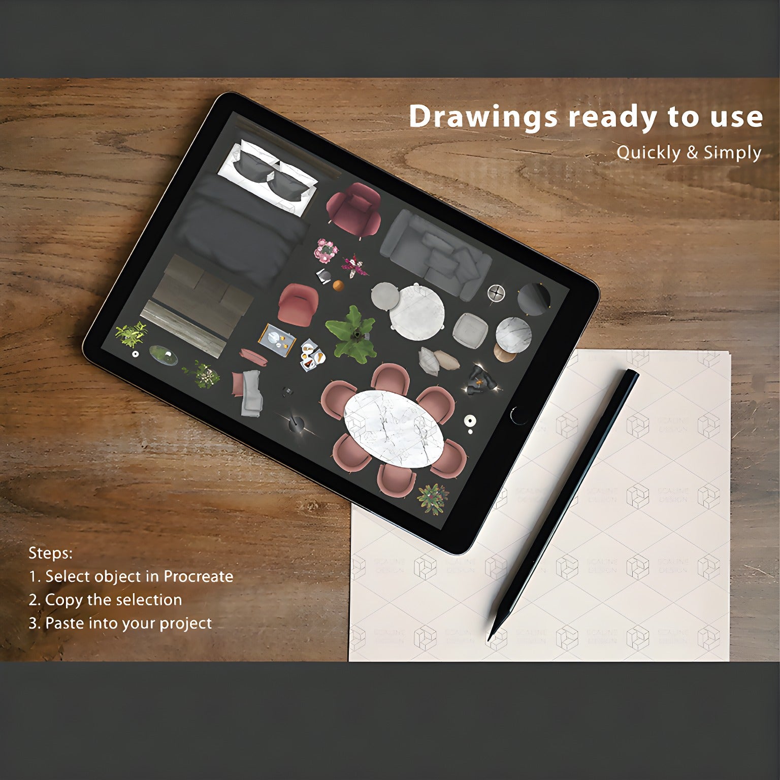 Procreate Illustration & PNG Home Style 2 Furniture Top View — brush set, preview 2 of 3