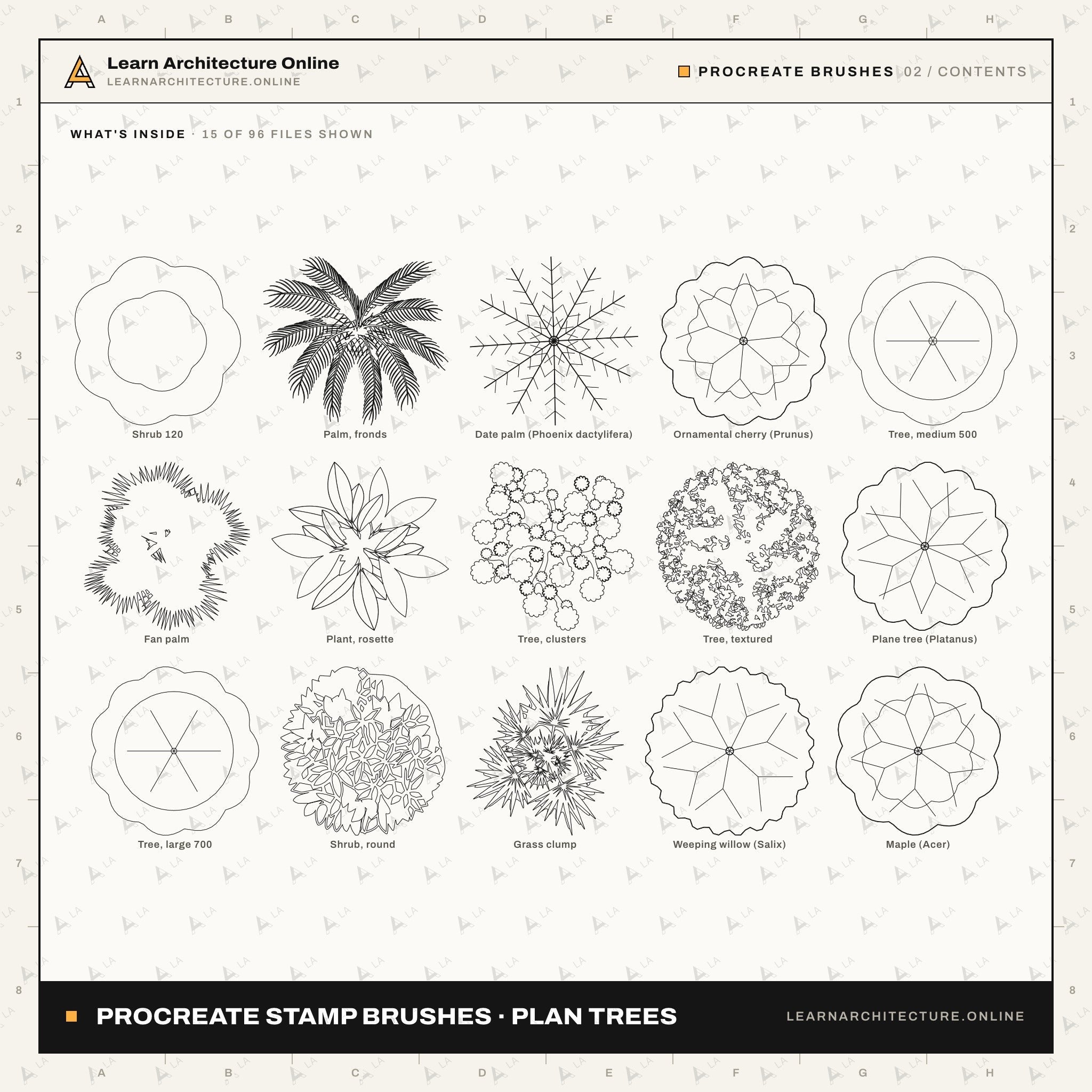 Procreate Stamp Brushes: Plan Trees: contents