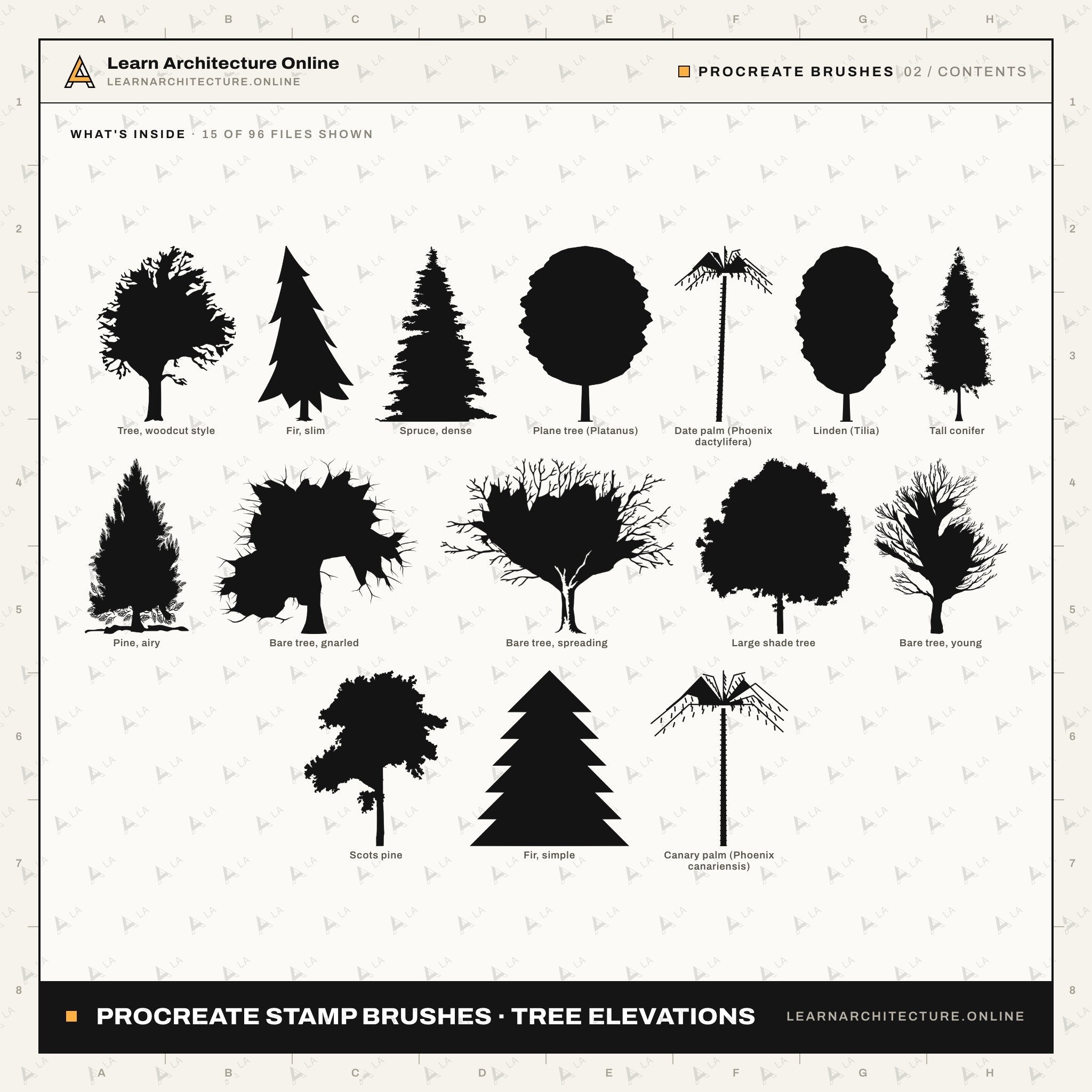 Procreate Stamp Brushes: Tree Elevations: contents