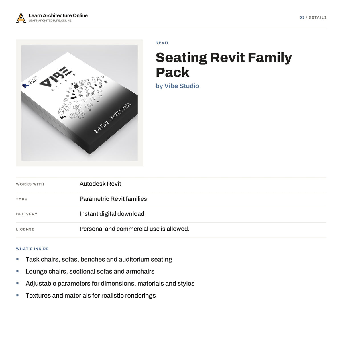 Seating Revit Family Pack details