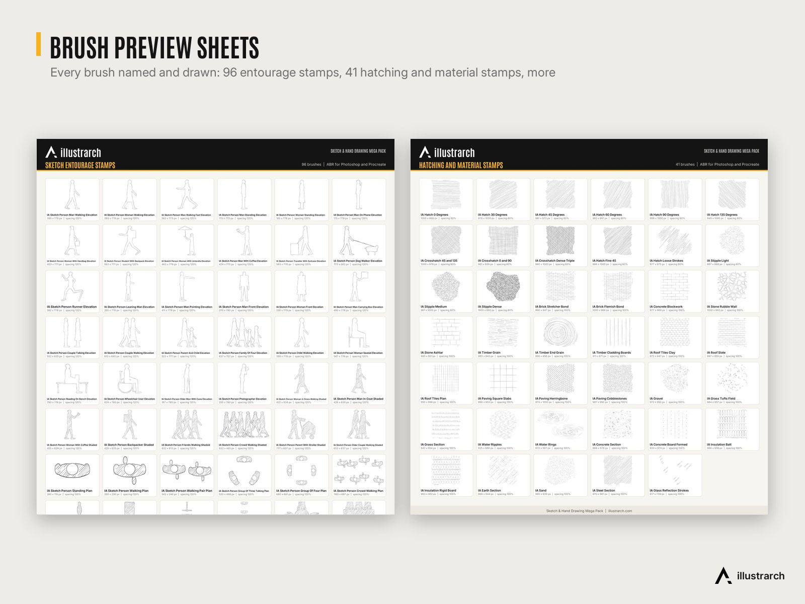 Sketch and Hand Drawing Mega Pack: brush preview sheets