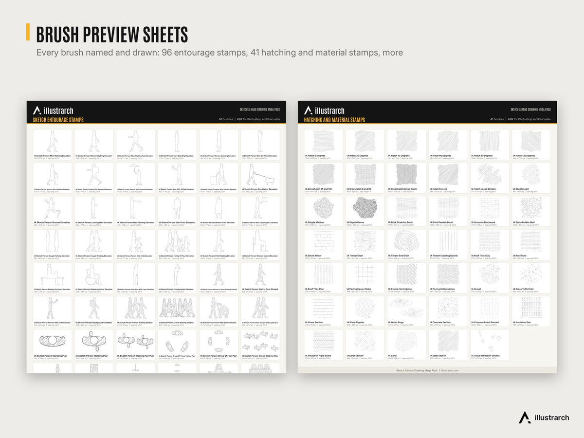 Sketch and Hand Drawing Mega Pack: brush preview sheets