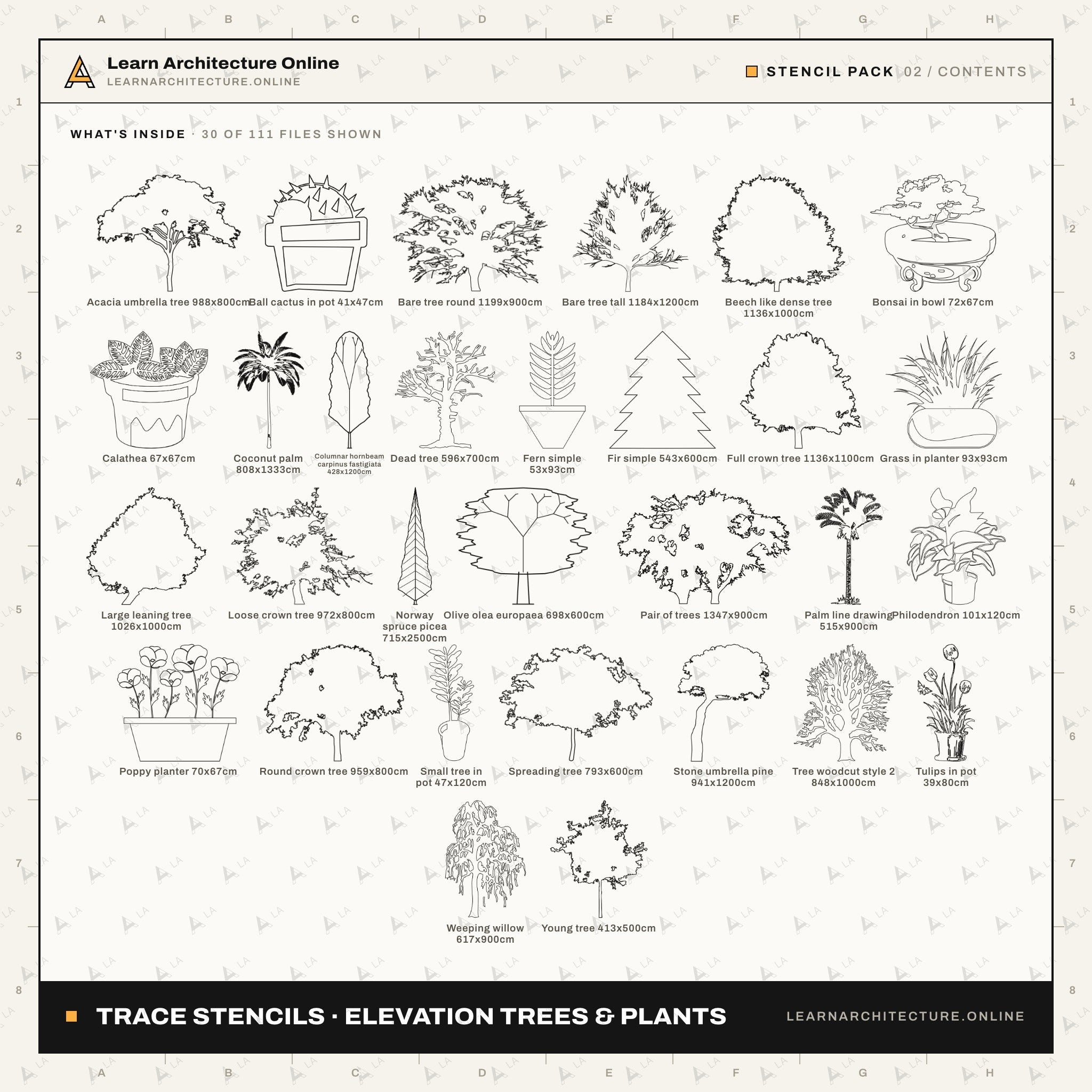 Trace Stencils: Elevation Trees & Plants: contents