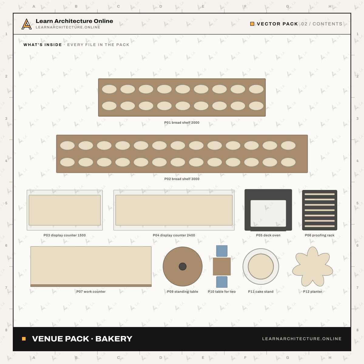 Venue Pack: Bakery (12 Plan and 6 Elevation Blocks + Layout)