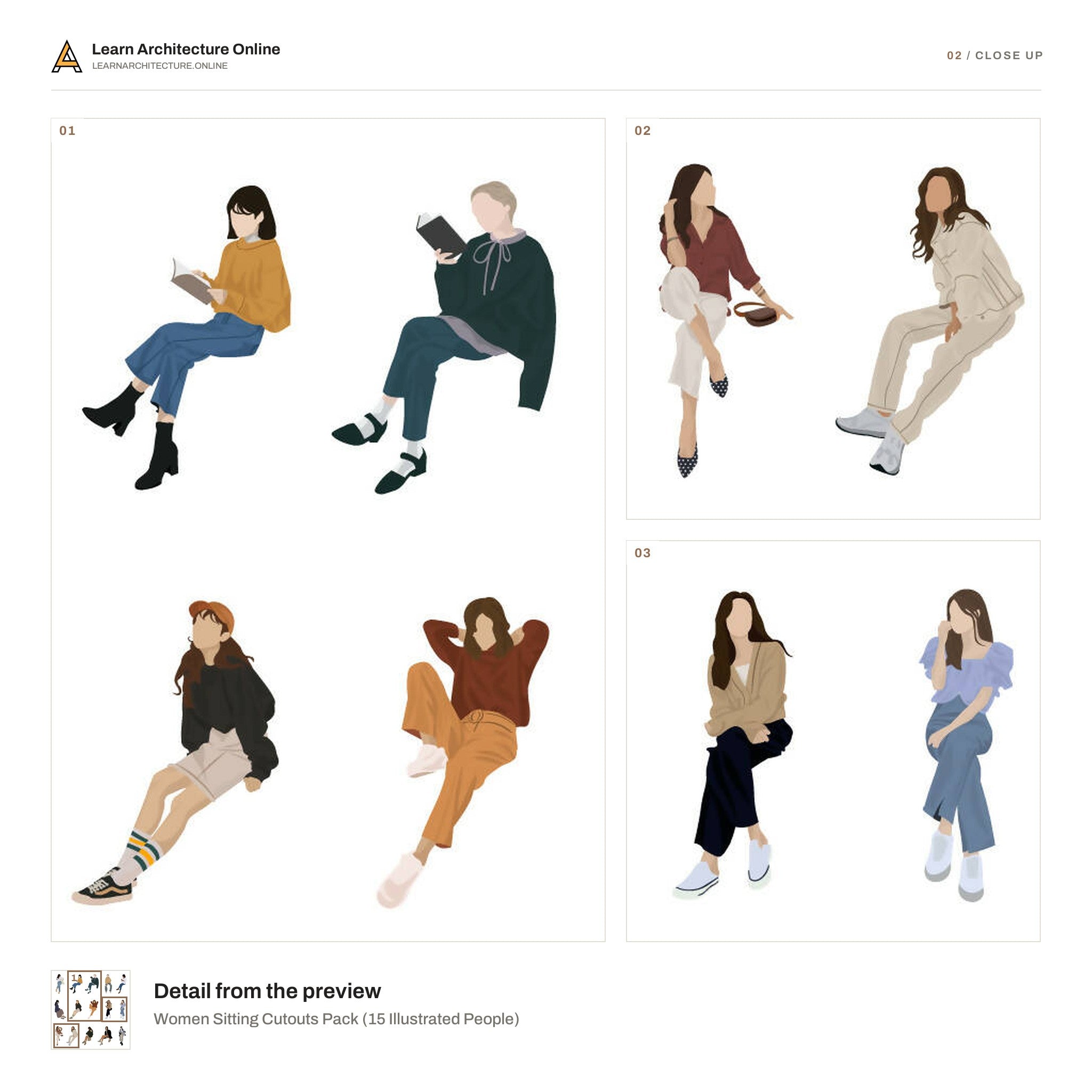 Women Sitting Cutouts Pack close up
