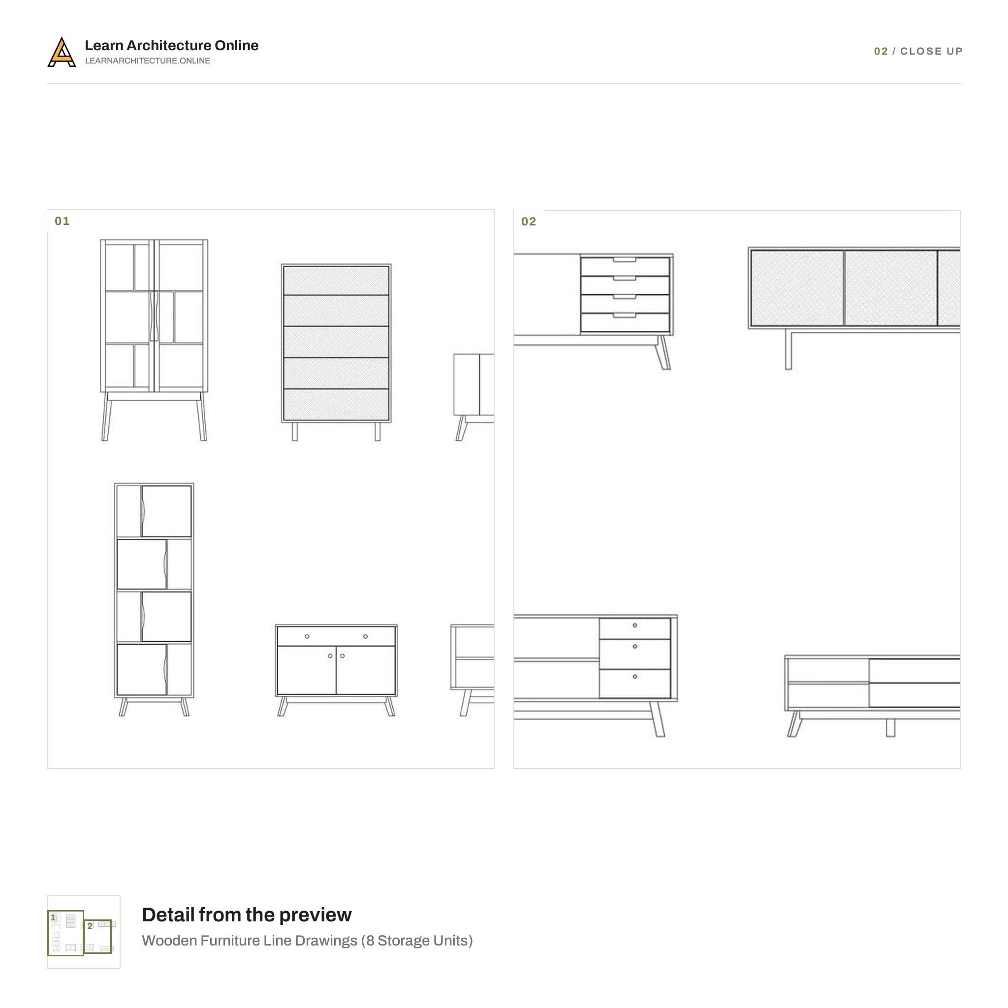 Wooden Furniture Line Drawings close up