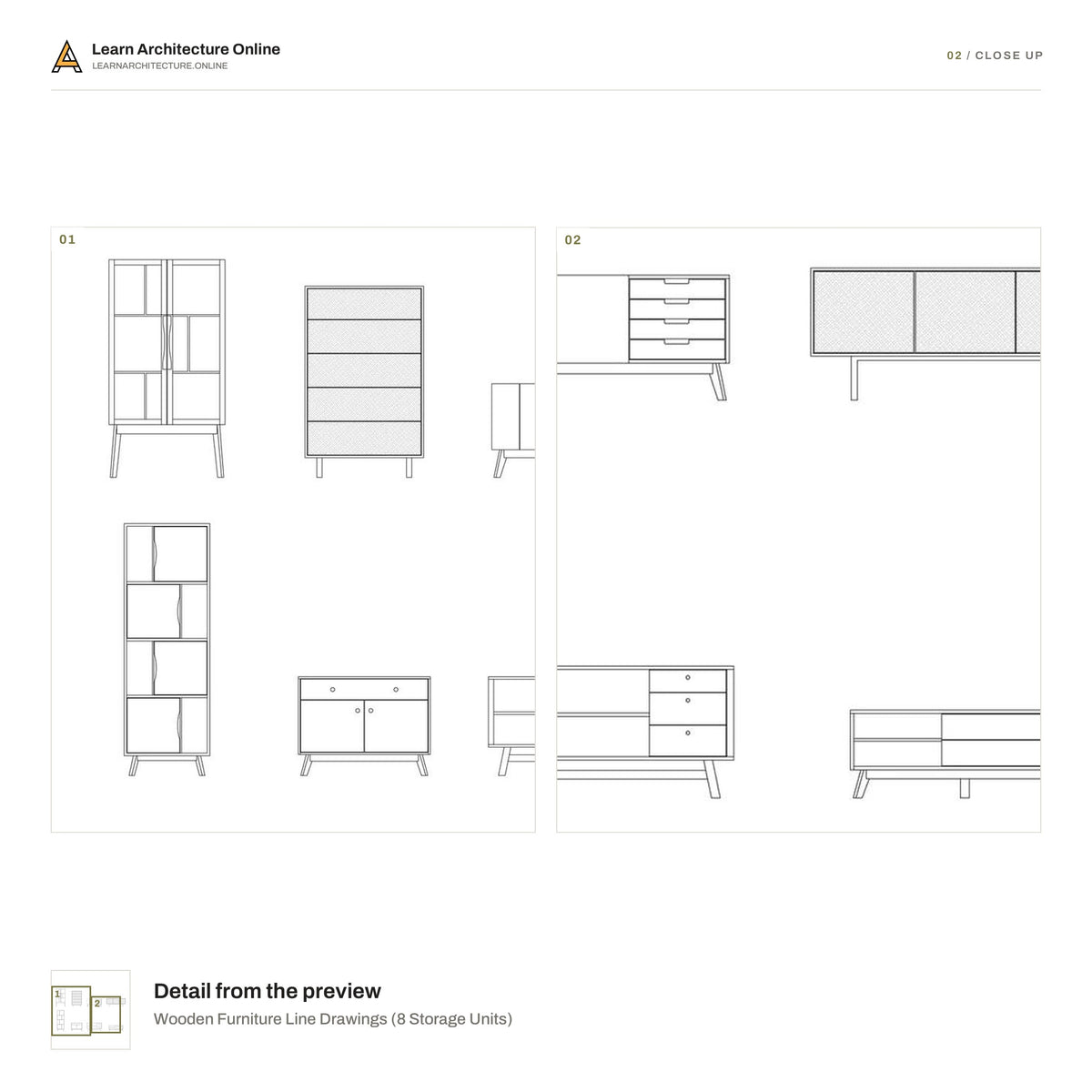 Wooden Furniture Line Drawings close up