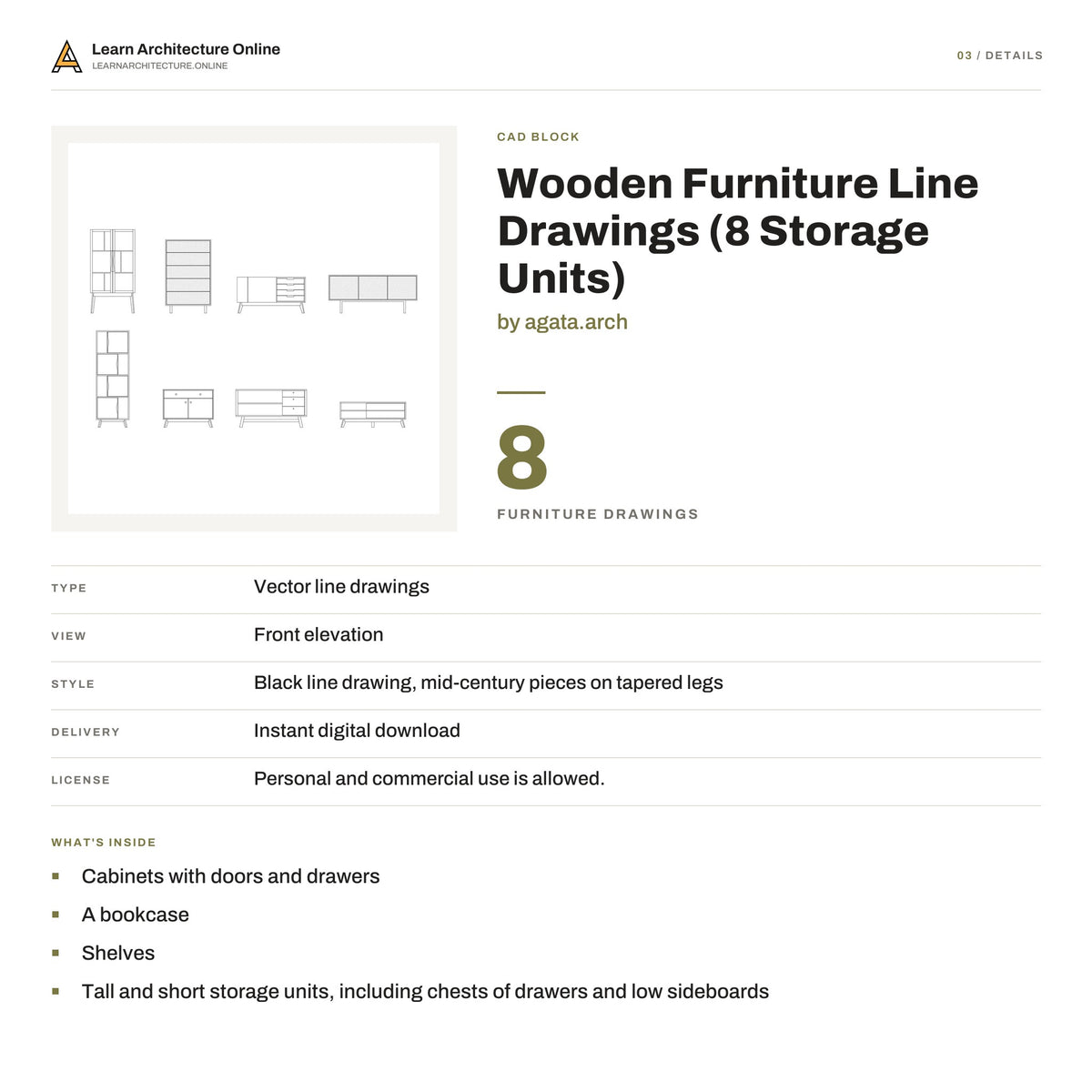 Wooden Furniture Line Drawings details