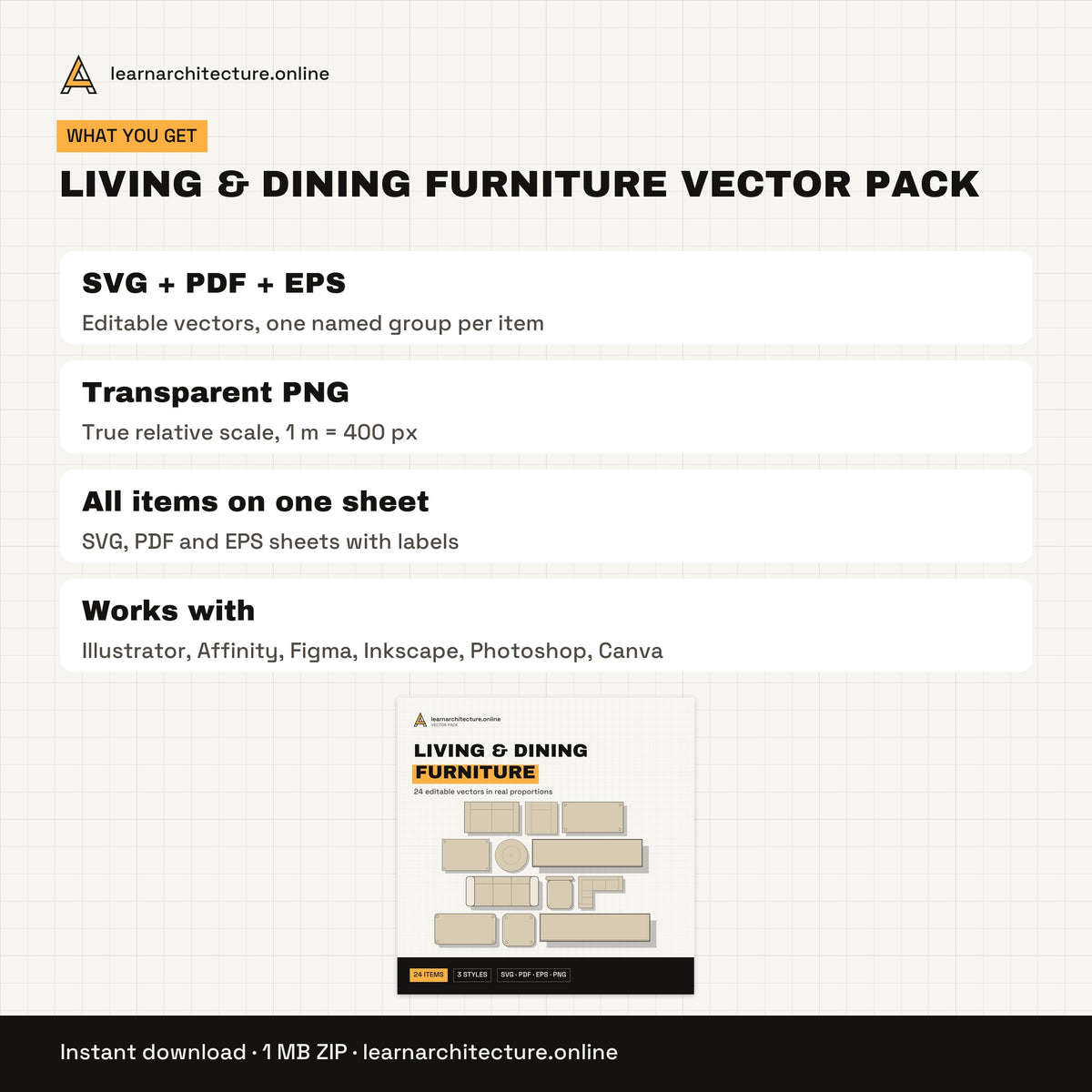 Living & Dining Furniture Vector Pack files and formats