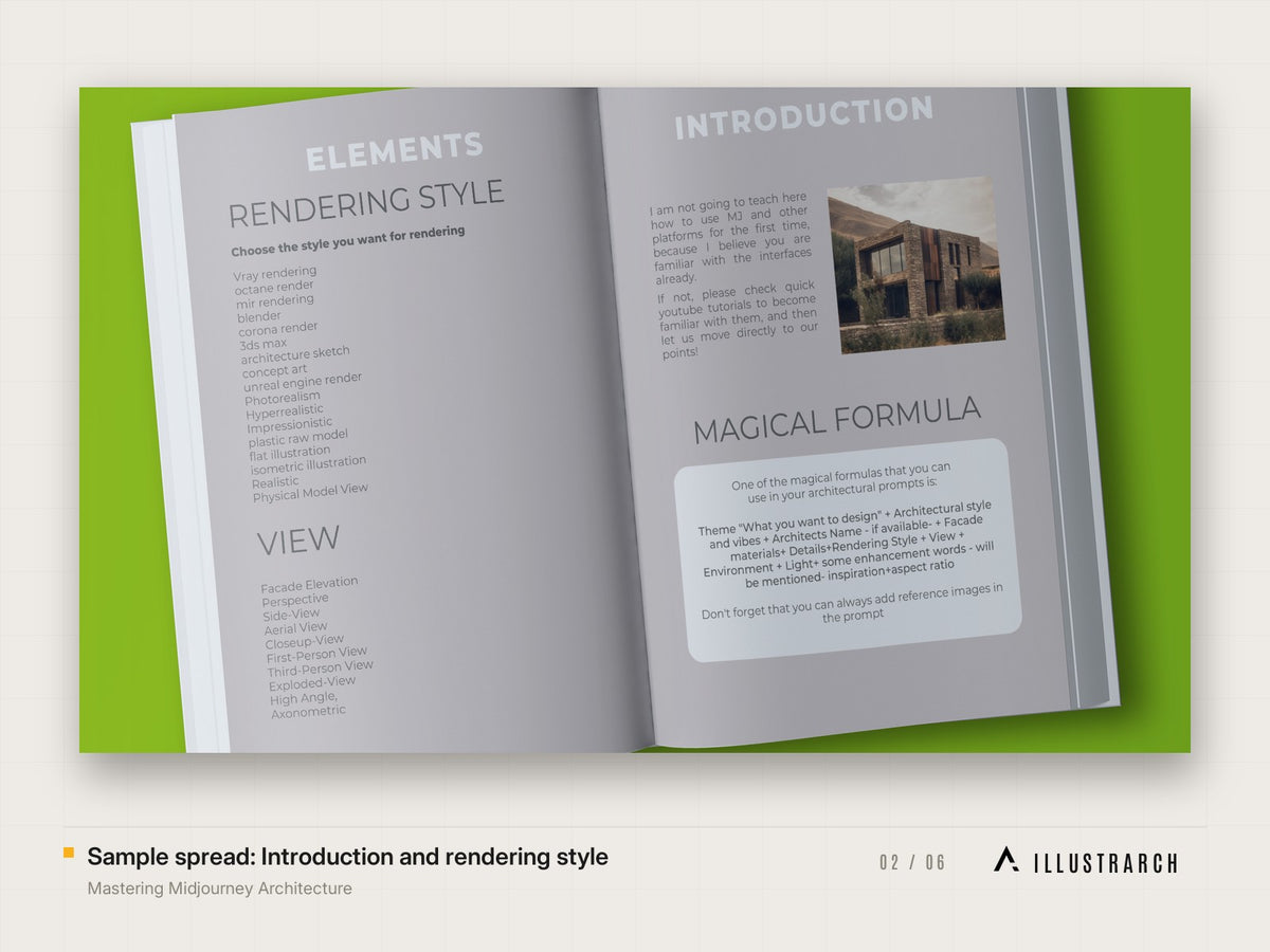 Mastering Midjourney Architecture: sample spread introduction and rendering