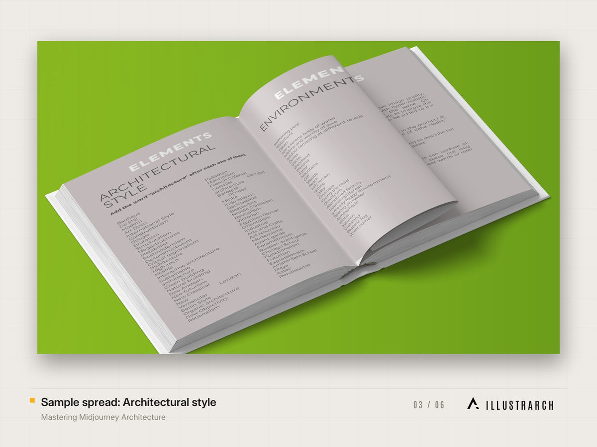 Mastering Midjourney Architecture: sample spread architectural style