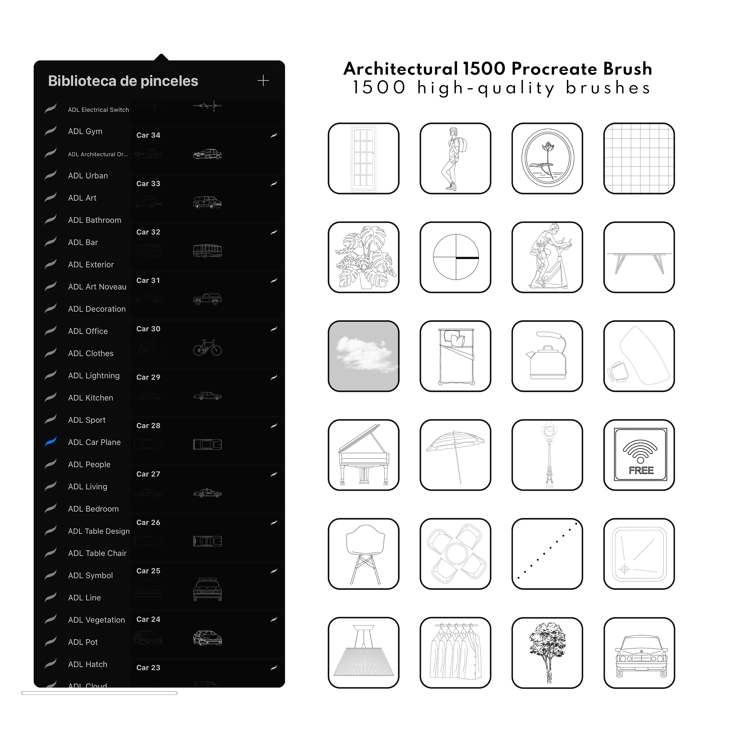 Mega Pack Of +1500 Architecture Stamps And Brushes For Procreate — brush set, preview 1 of 4