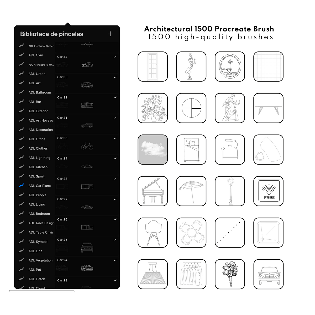 Mega Pack Of +1500 Architecture Stamps And Brushes For Procreate — brush set, preview 1 of 4