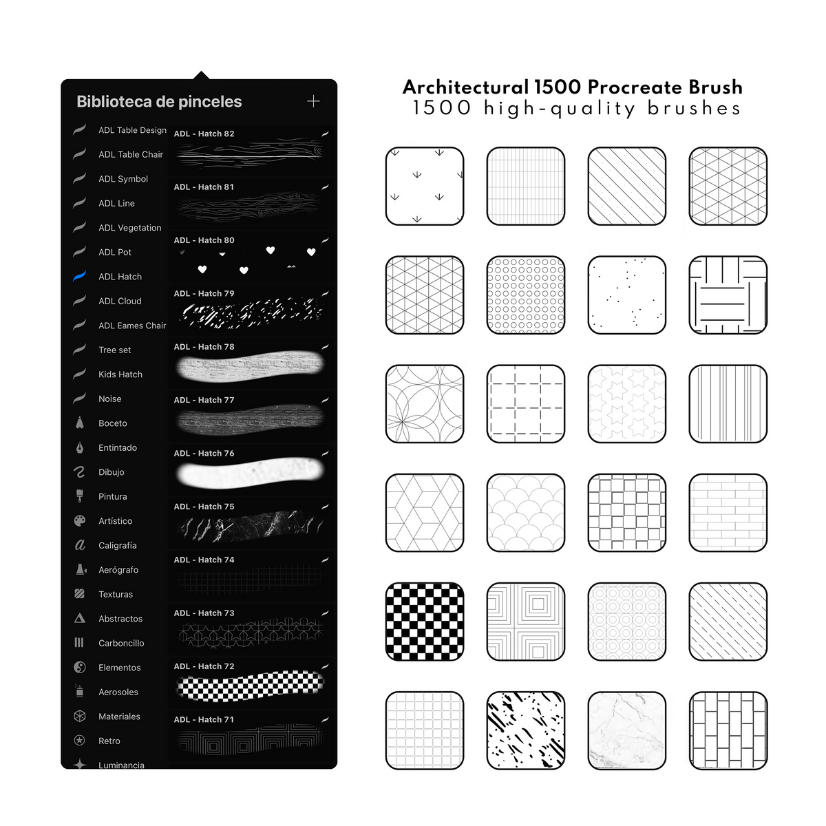 Mega Pack Of +1500 Architecture Stamps And Brushes For Procreate — brush set, preview 3 of 4