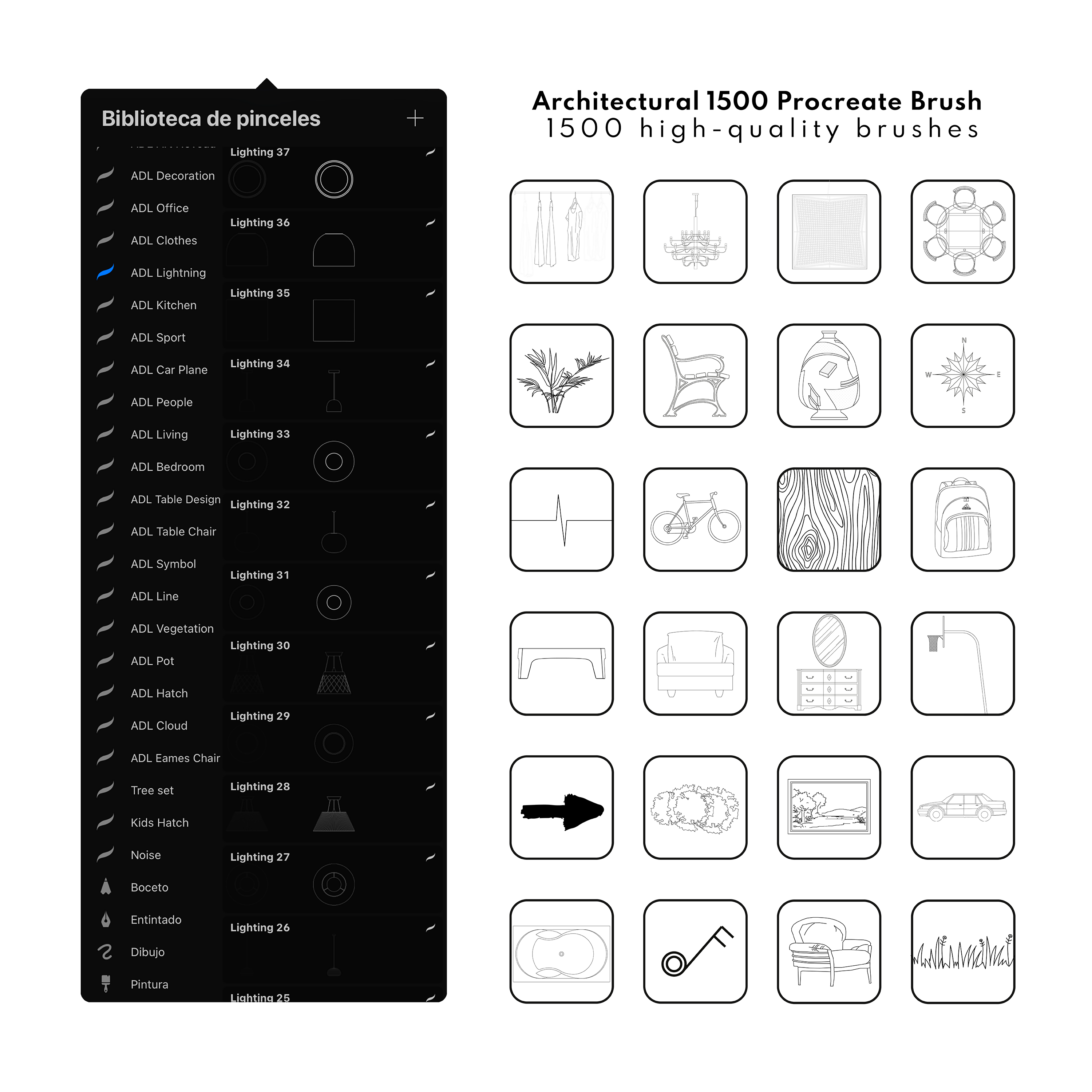 Mega Pack Of +1500 Architecture Stamps And Brushes For Procreate — brush set, preview 4 of 4