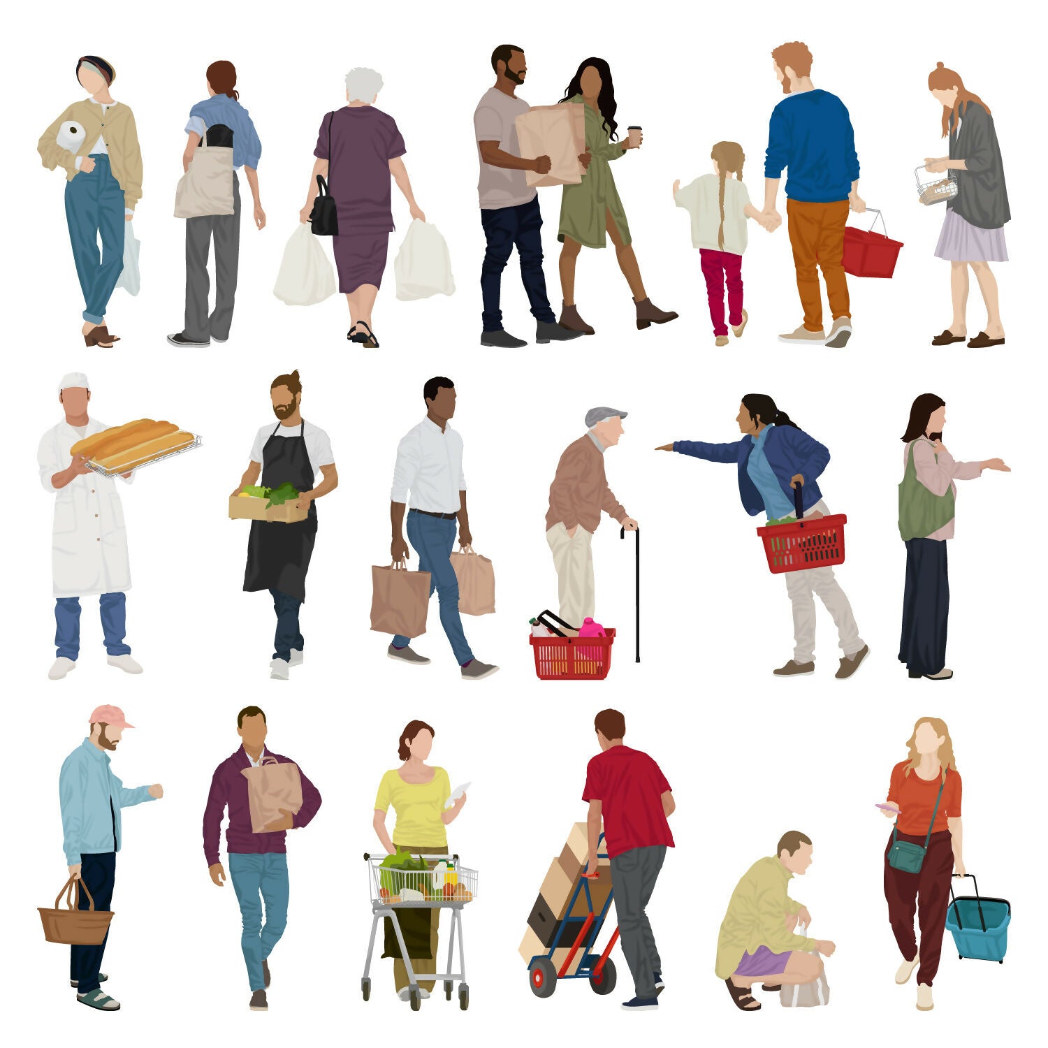 People at the Grocery Store — cutout pack for architectural visualisation