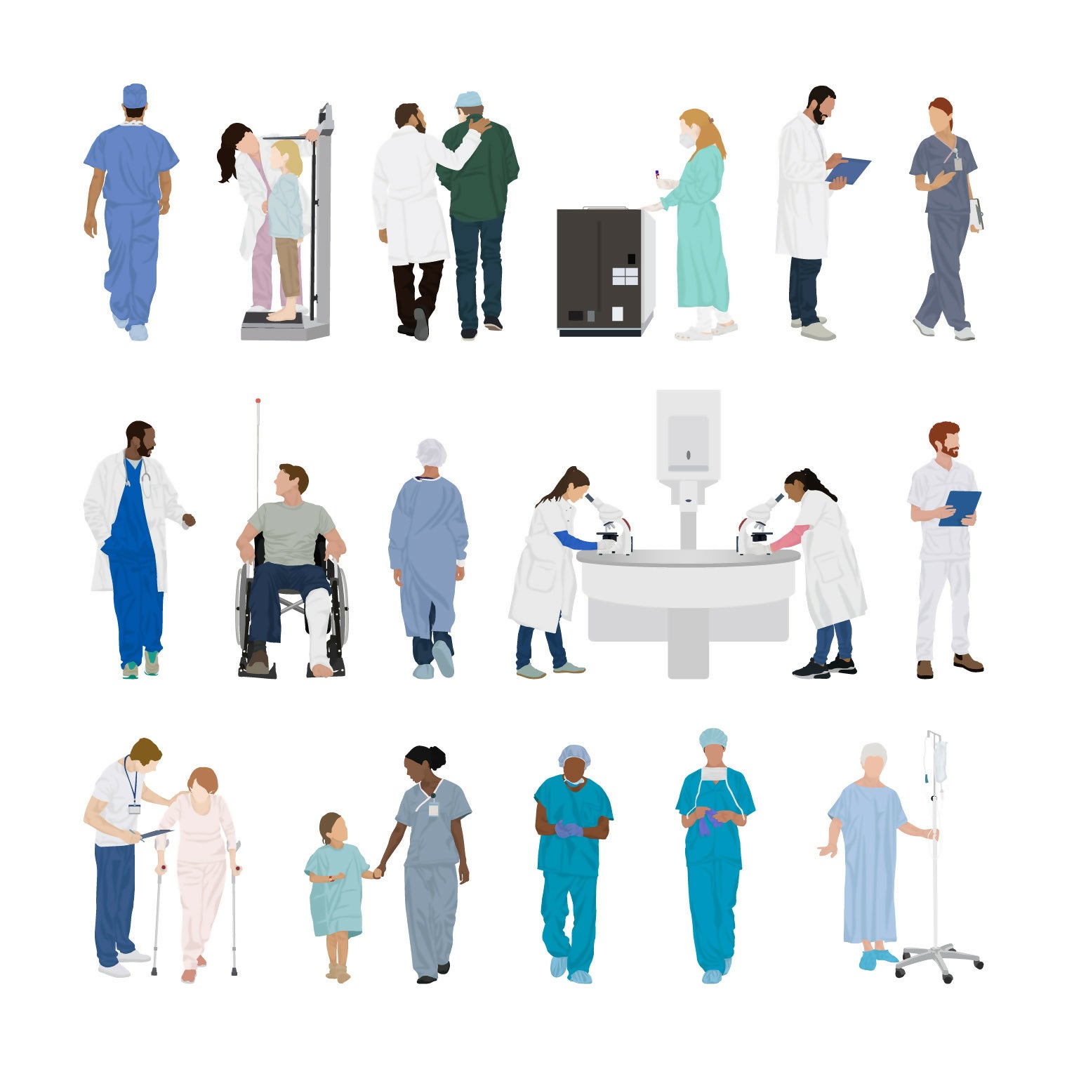 People at the Hospital II (16 figures) — cutout pack for architectural visualisation, preview 1 of 3