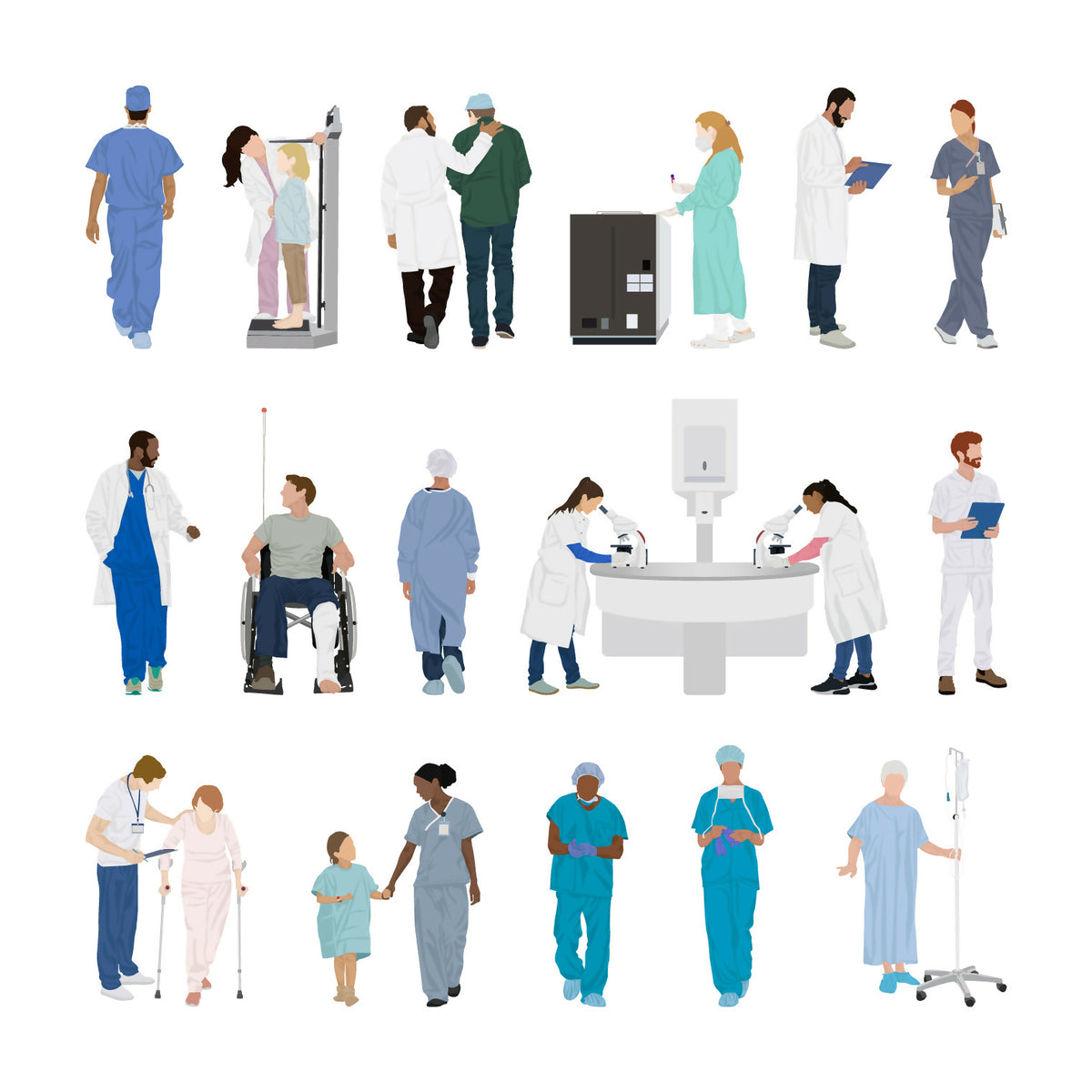 People at the Hospital II (16 figures) — cutout pack for architectural visualisation, preview 1 of 3