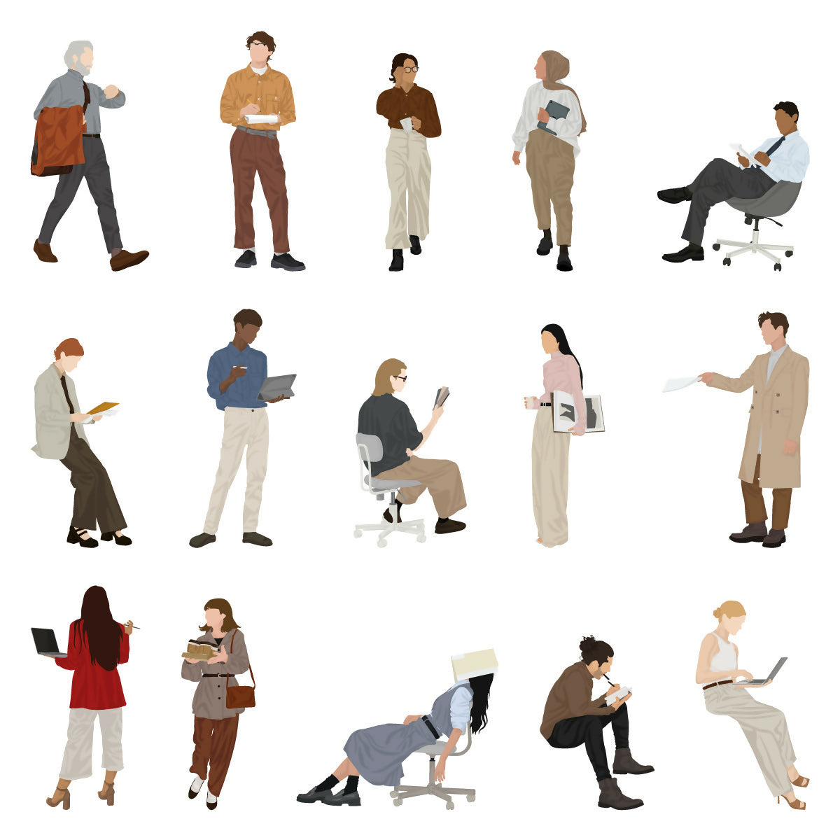 People at the Office Vector Pack — cutout pack for architectural visualisation, preview 1 of 3