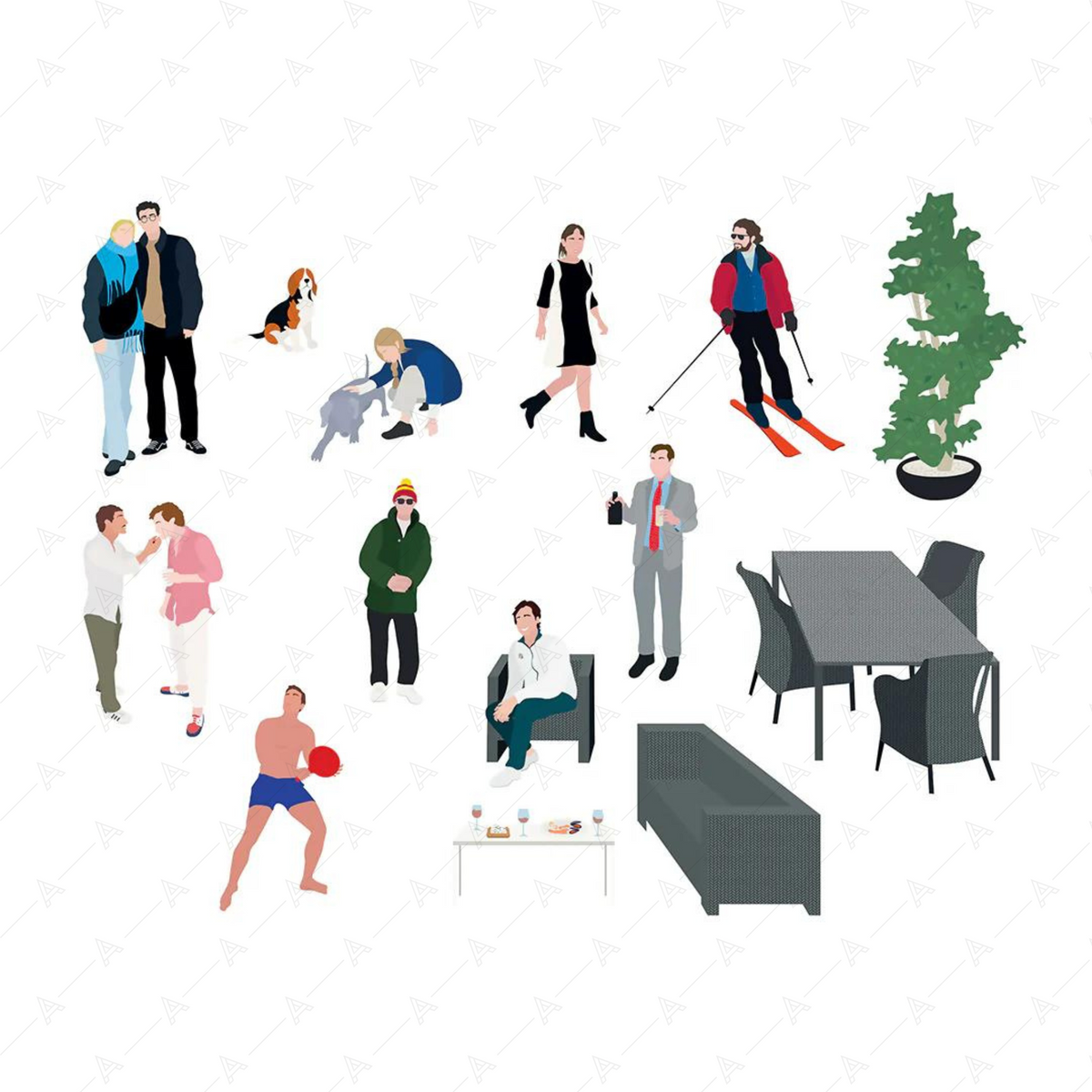 People Dogs, Furniture Mixed Cutout Pack — cutout pack for architectural visualisation