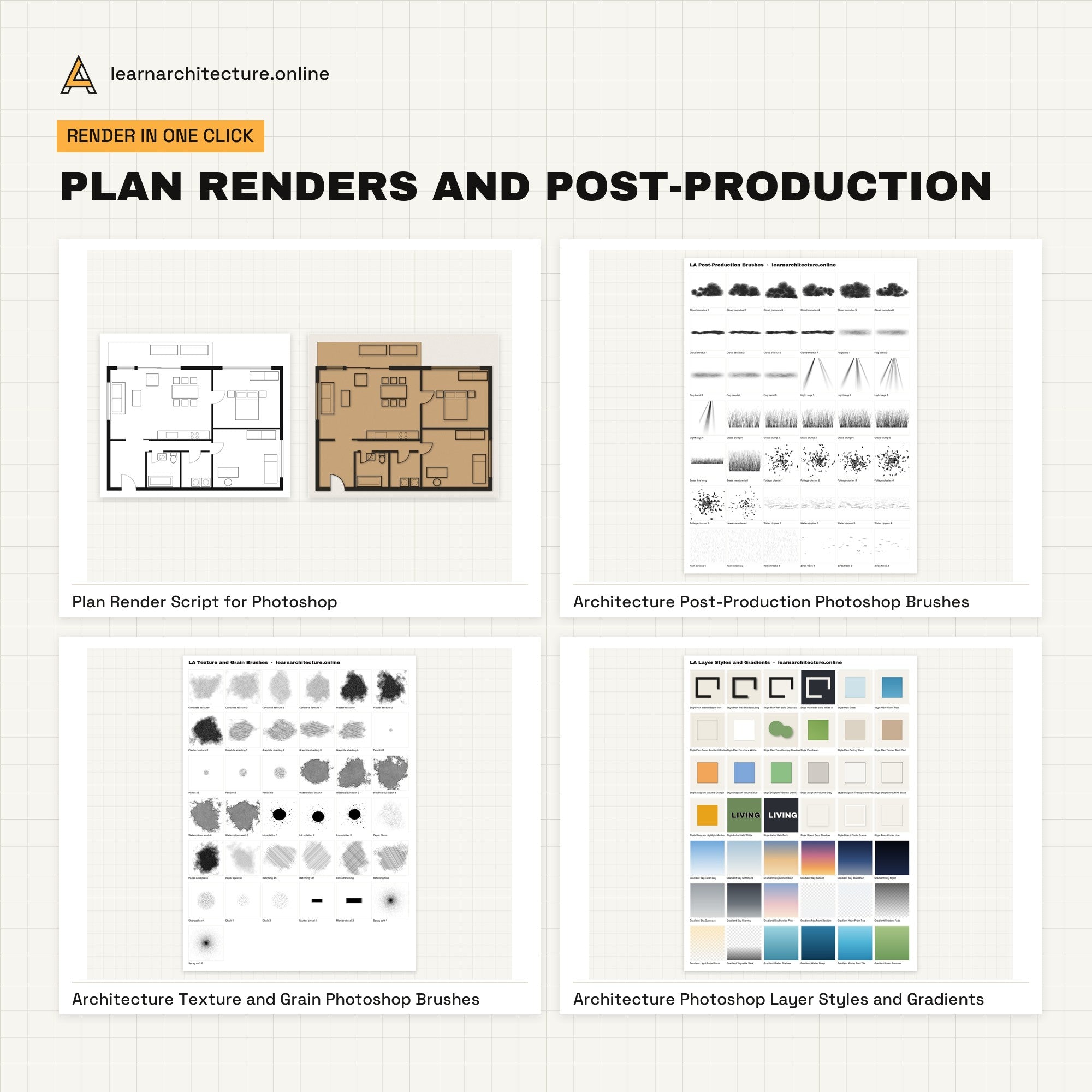 Photoshop Mega Bundle plan renders and post-production