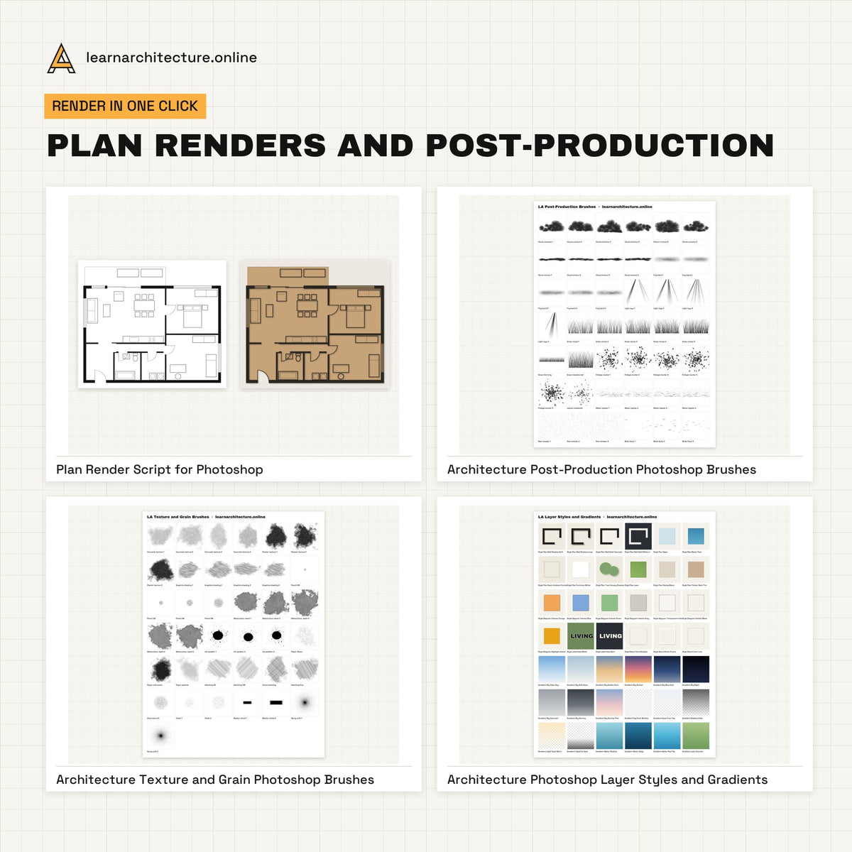 Photoshop Mega Bundle plan renders and post-production