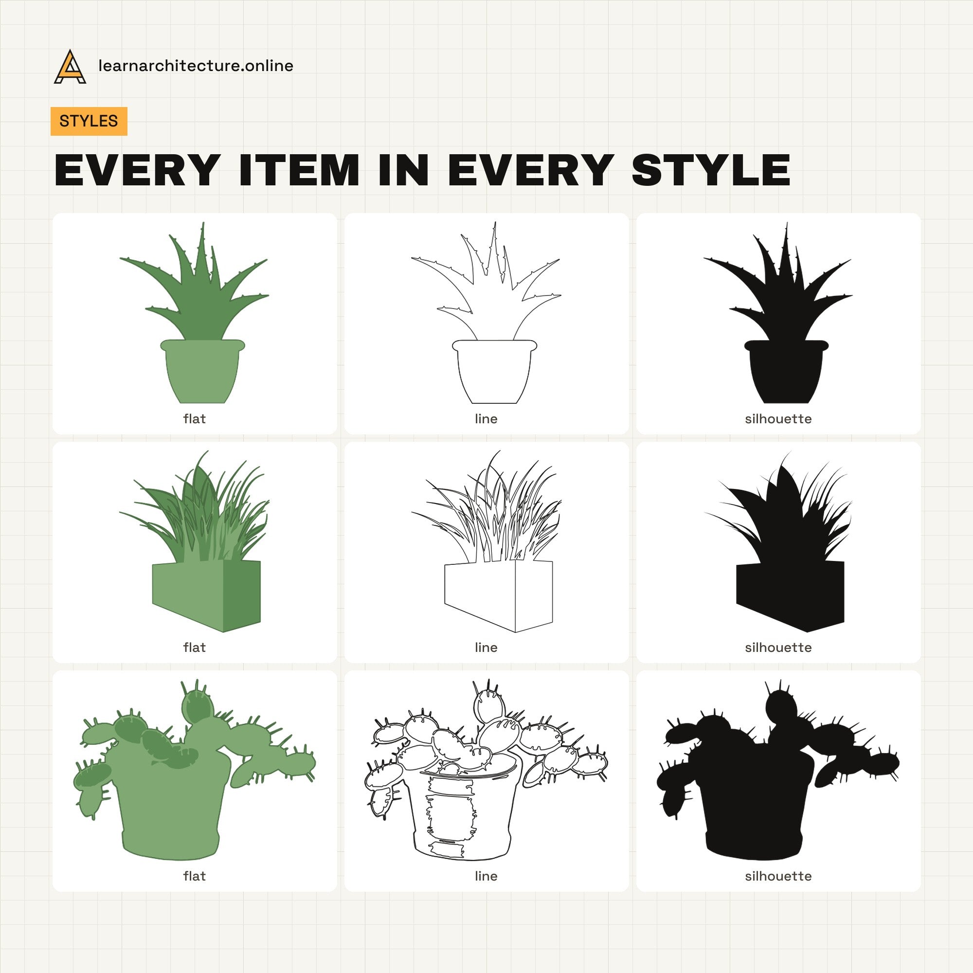 Potted Plants & Grasses Vector Pack all styles