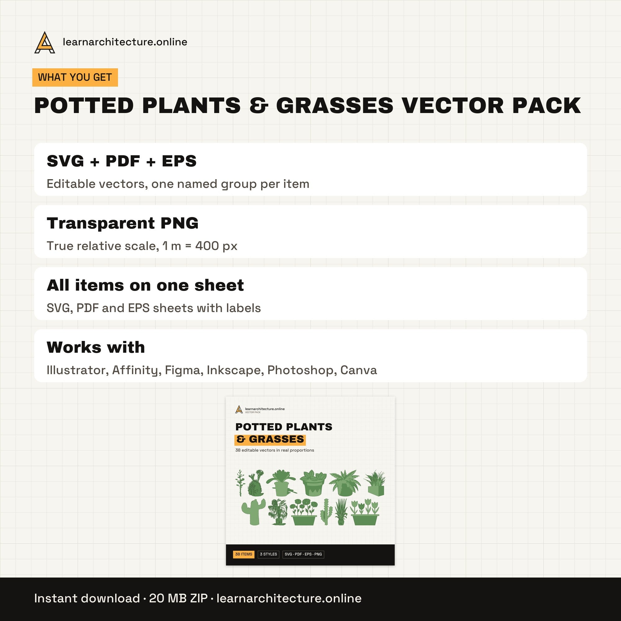Potted Plants & Grasses Vector Pack files and formats