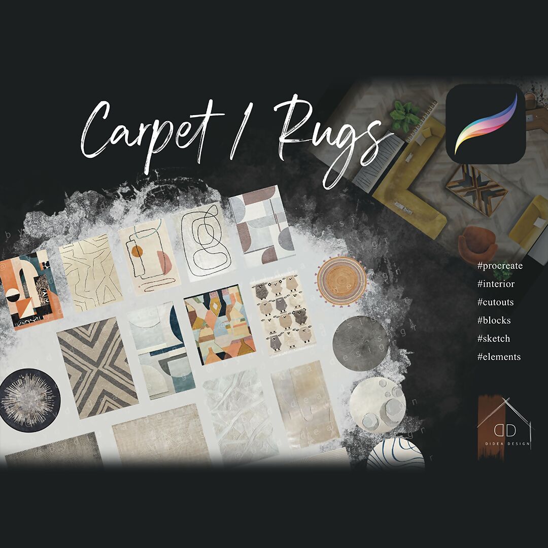 Procreate Carpets Rugs Cutouts Design Interior Sketch Blocks Elements — cutout pack, preview 1 of 2