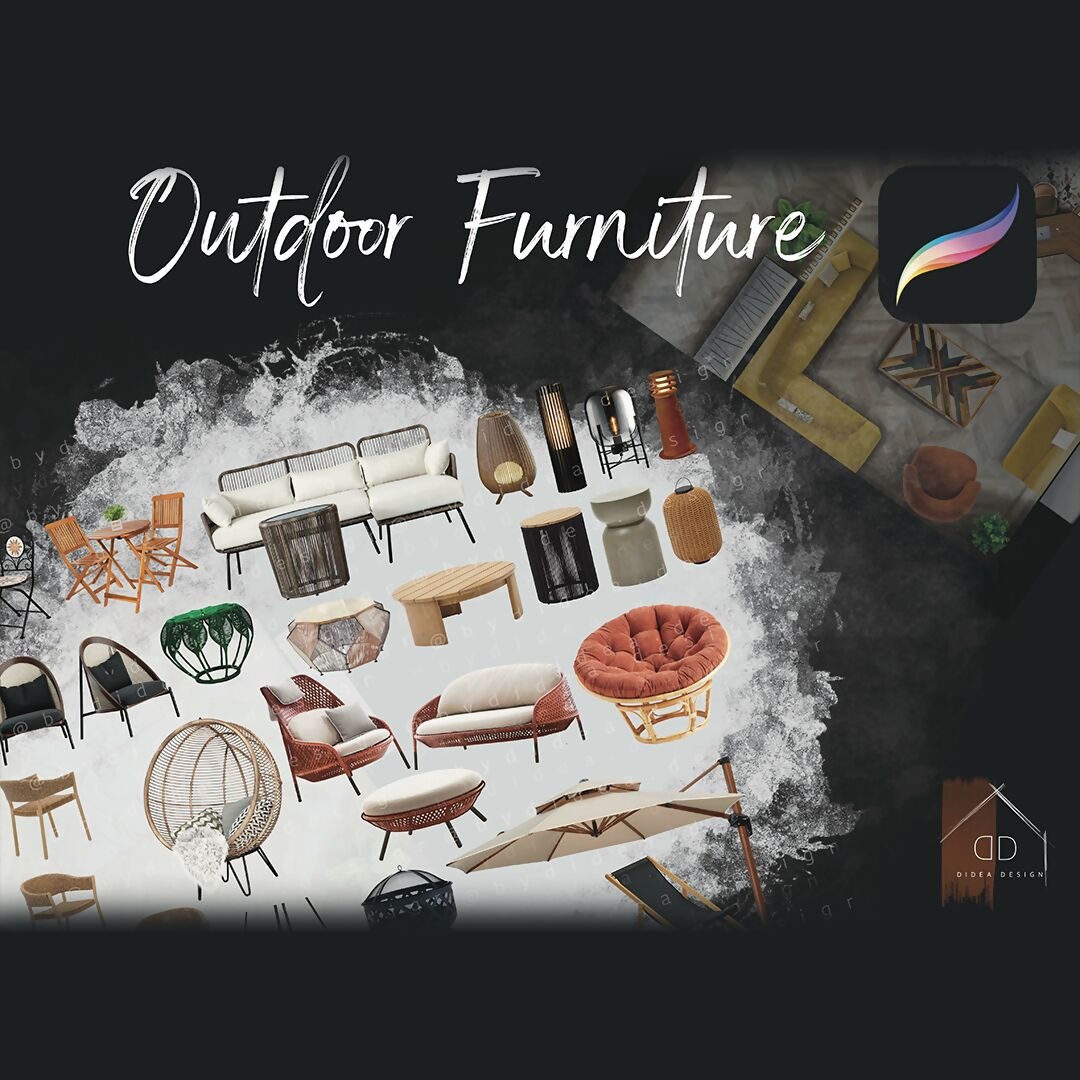 Procreate Interior Design Outdoor Furniture Sketch Blocks Cutouts — cutout pack, preview 1 of 2