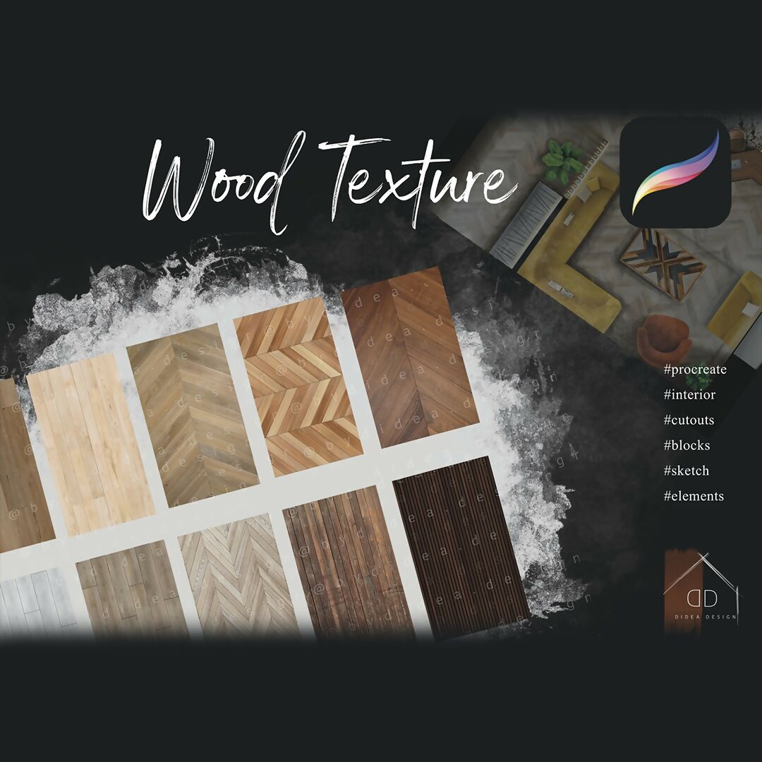 Procreate Wood Texture Cutouts Design Interior Sketch Blocks Elements — texture pack, preview 1 of 2