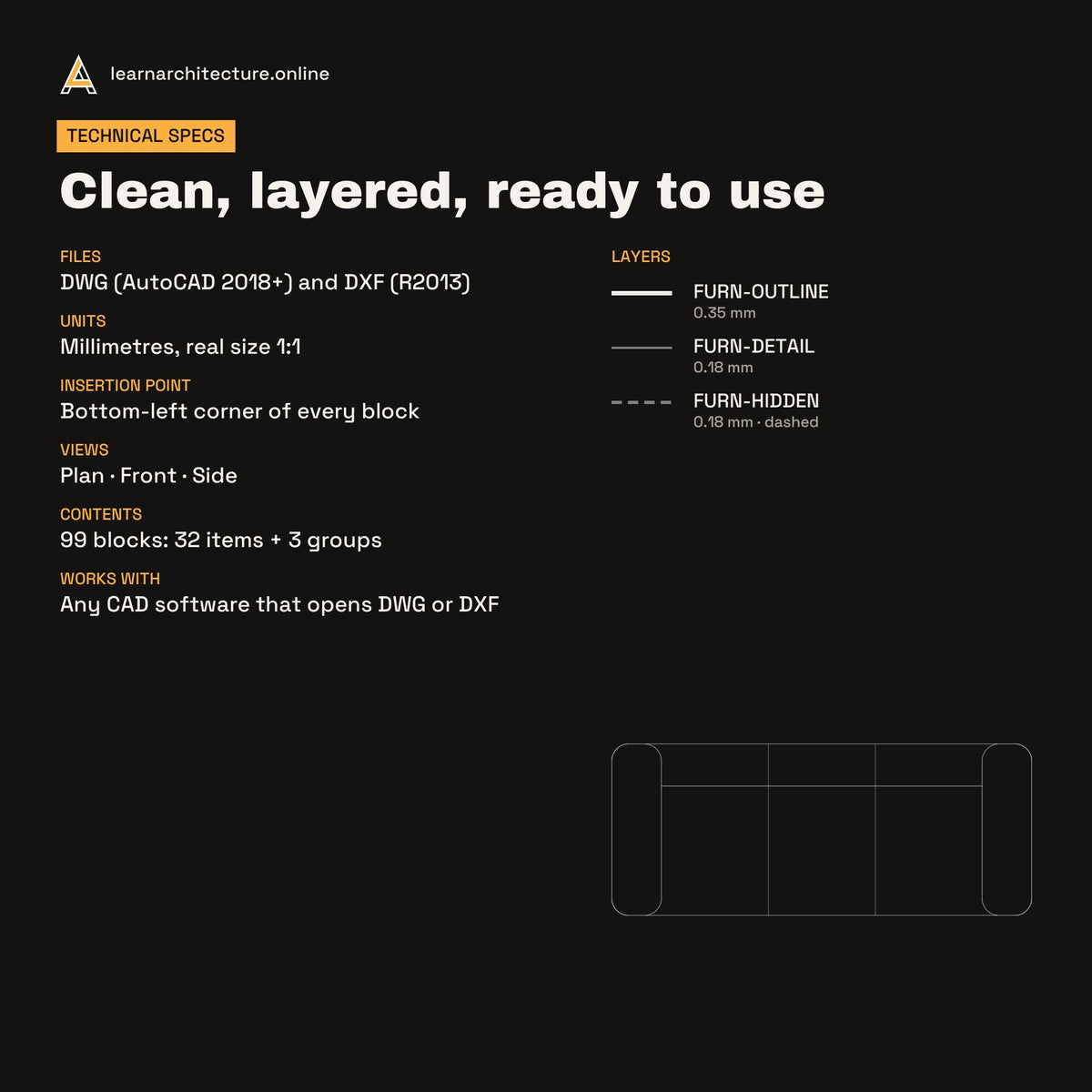 Residential Furniture CAD blocks set 2: specs
