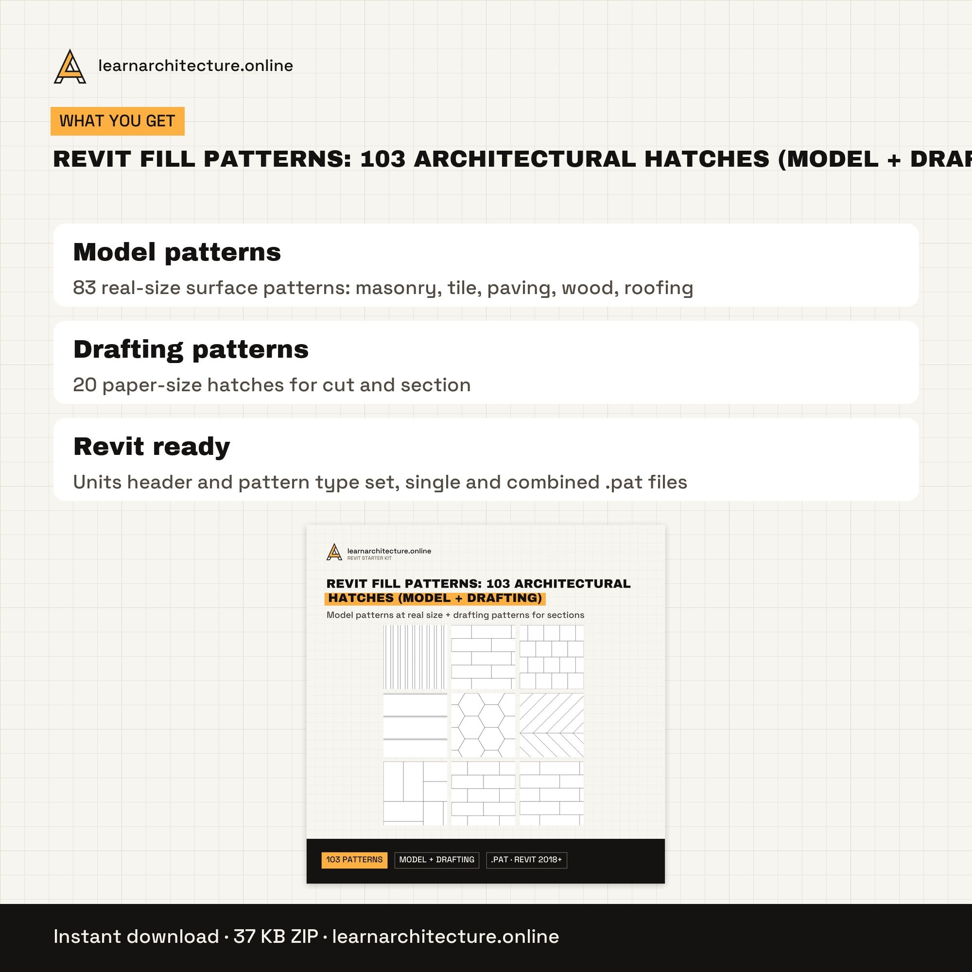 Revit Fill Patterns: 103 Architectural Hatches (Model + Drafting) files and formats