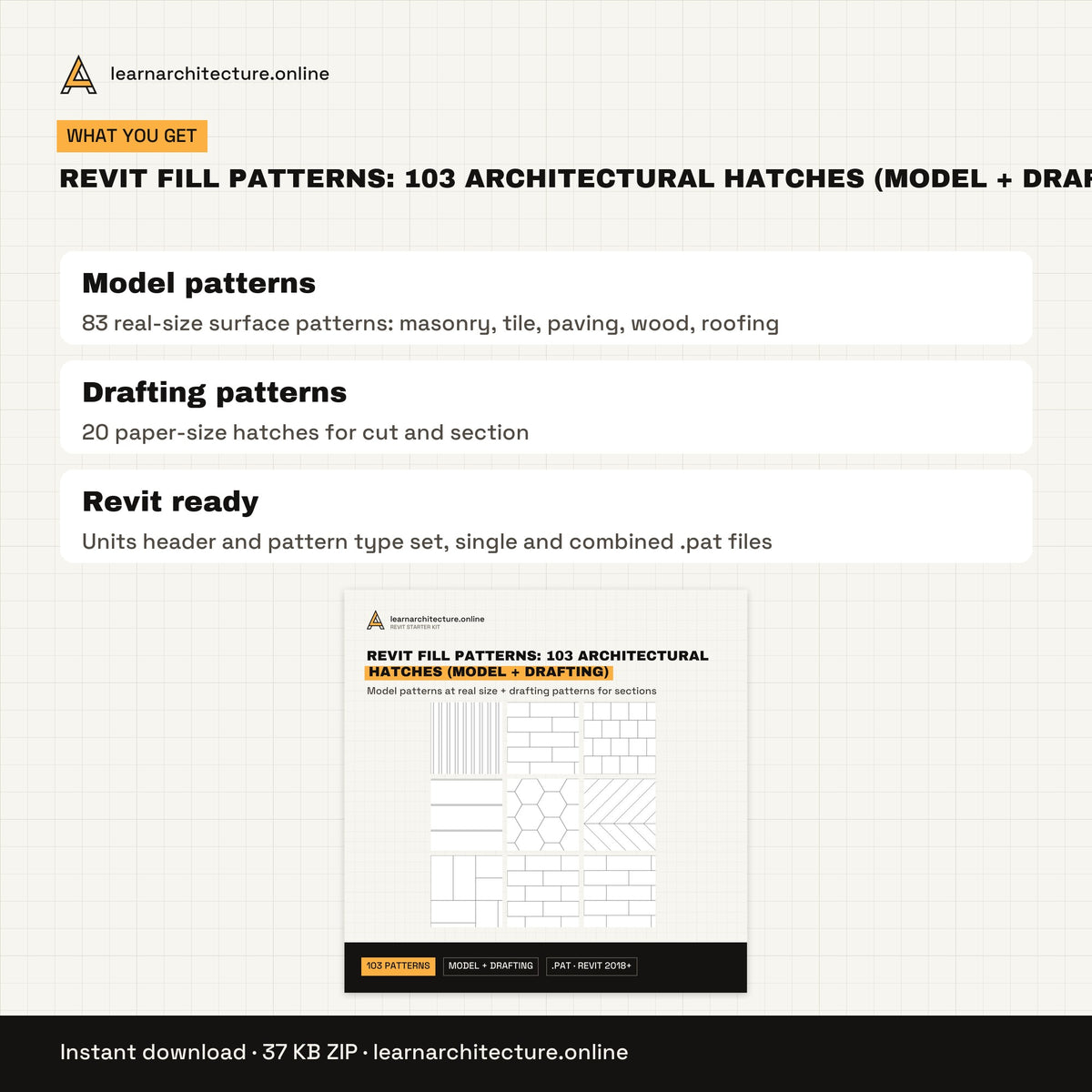 Revit Fill Patterns: 103 Architectural Hatches (Model + Drafting) files and formats