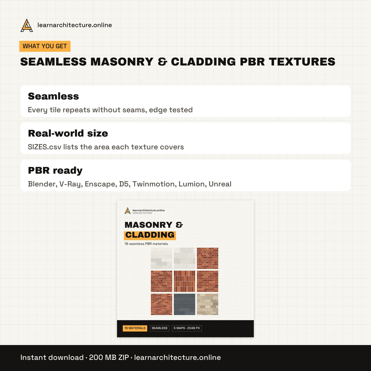Seamless Masonry & Cladding PBR Textures files and formats