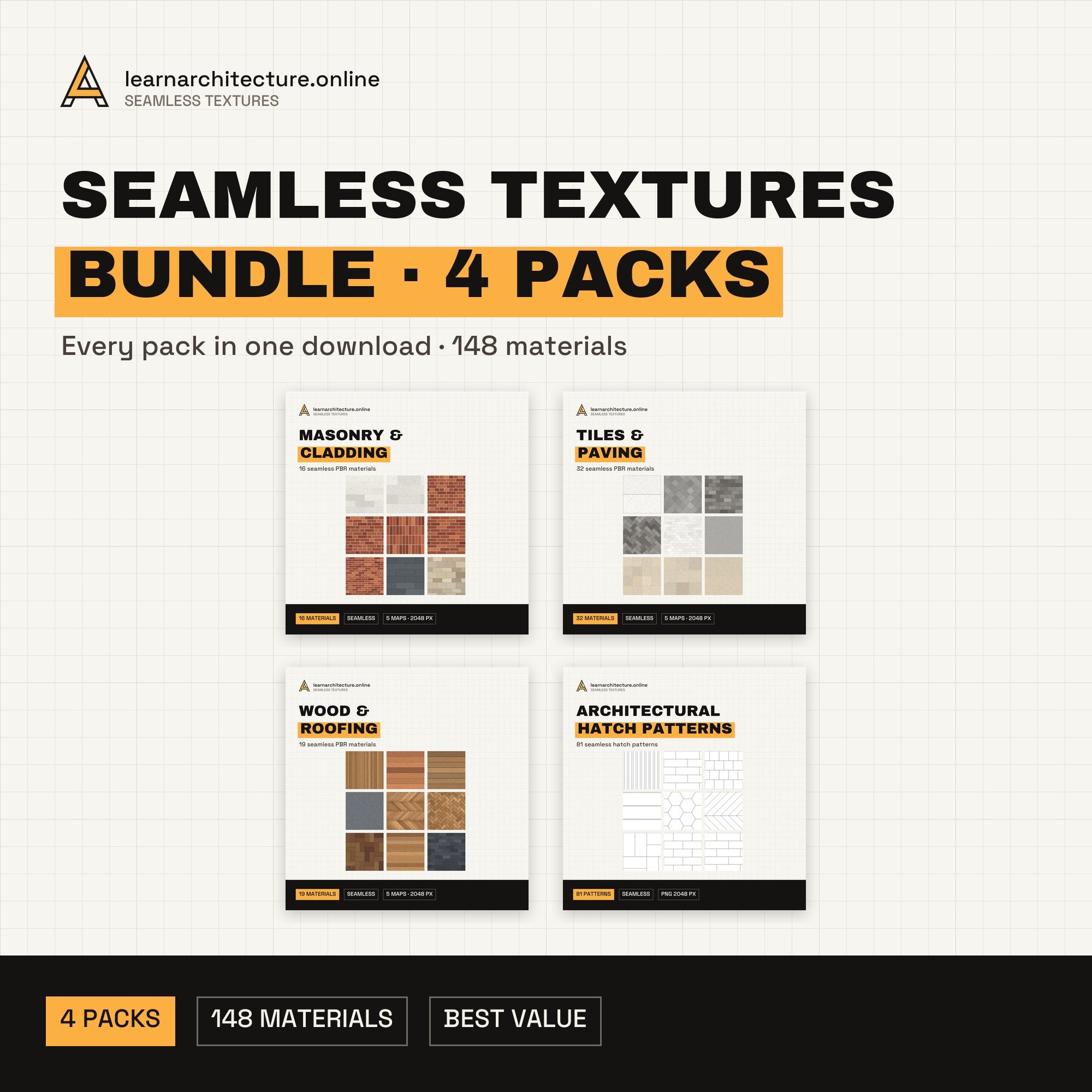 Seamless Textures Bundle: All 4 Packs (148 materials) cover