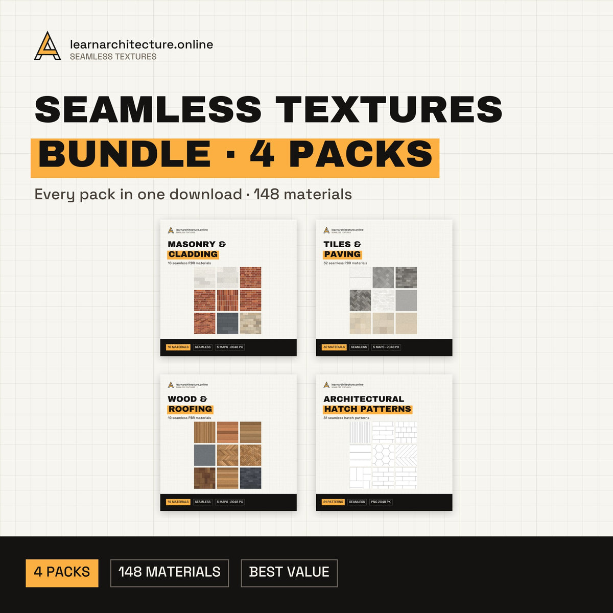 Seamless Textures Bundle: All 4 Packs (148 materials) cover