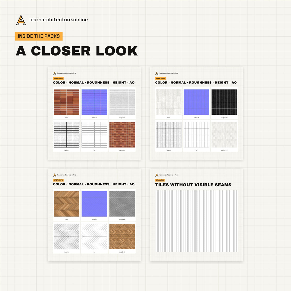 Seamless Textures Bundle: All 4 Packs (148 materials) inside the packs