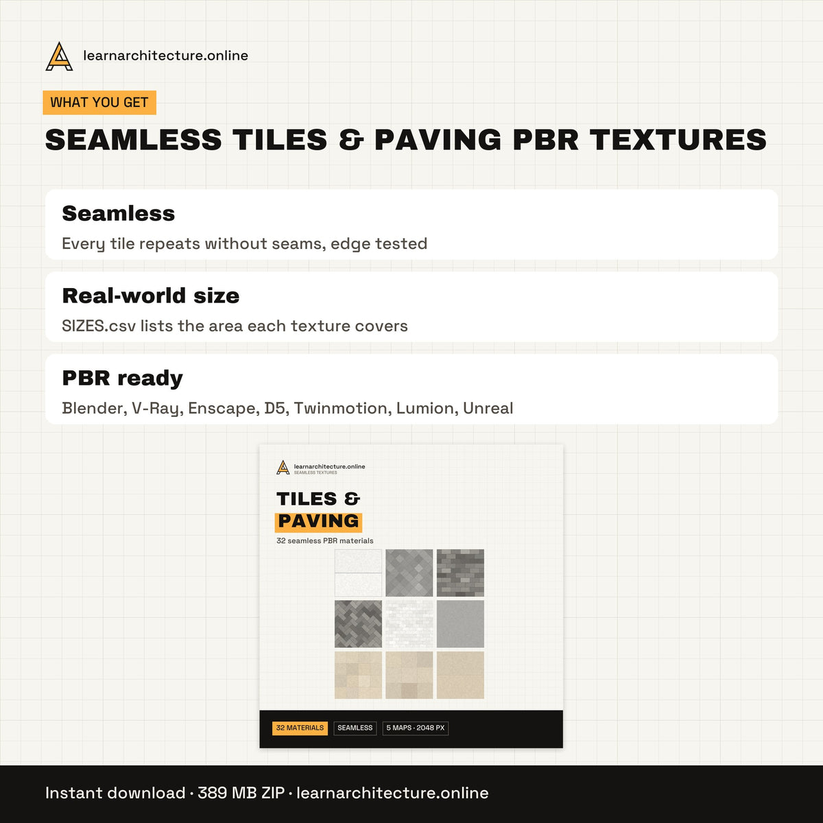Seamless Tiles & Paving PBR Textures files and formats