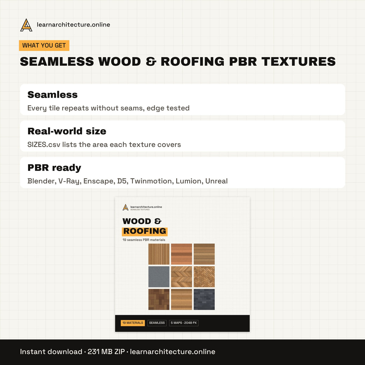 Seamless Wood & Roofing PBR Textures files and formats