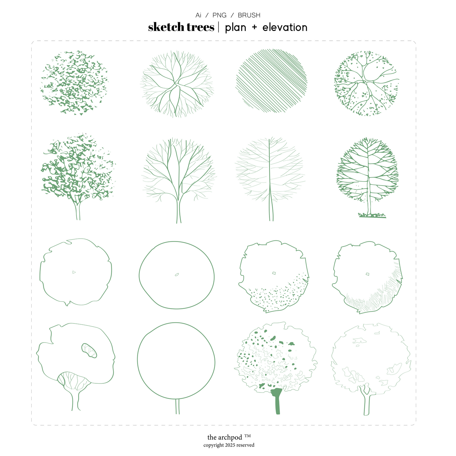 Sketch Trees Cutout Pack — cutout pack for architectural visualisation, preview 1 of 2