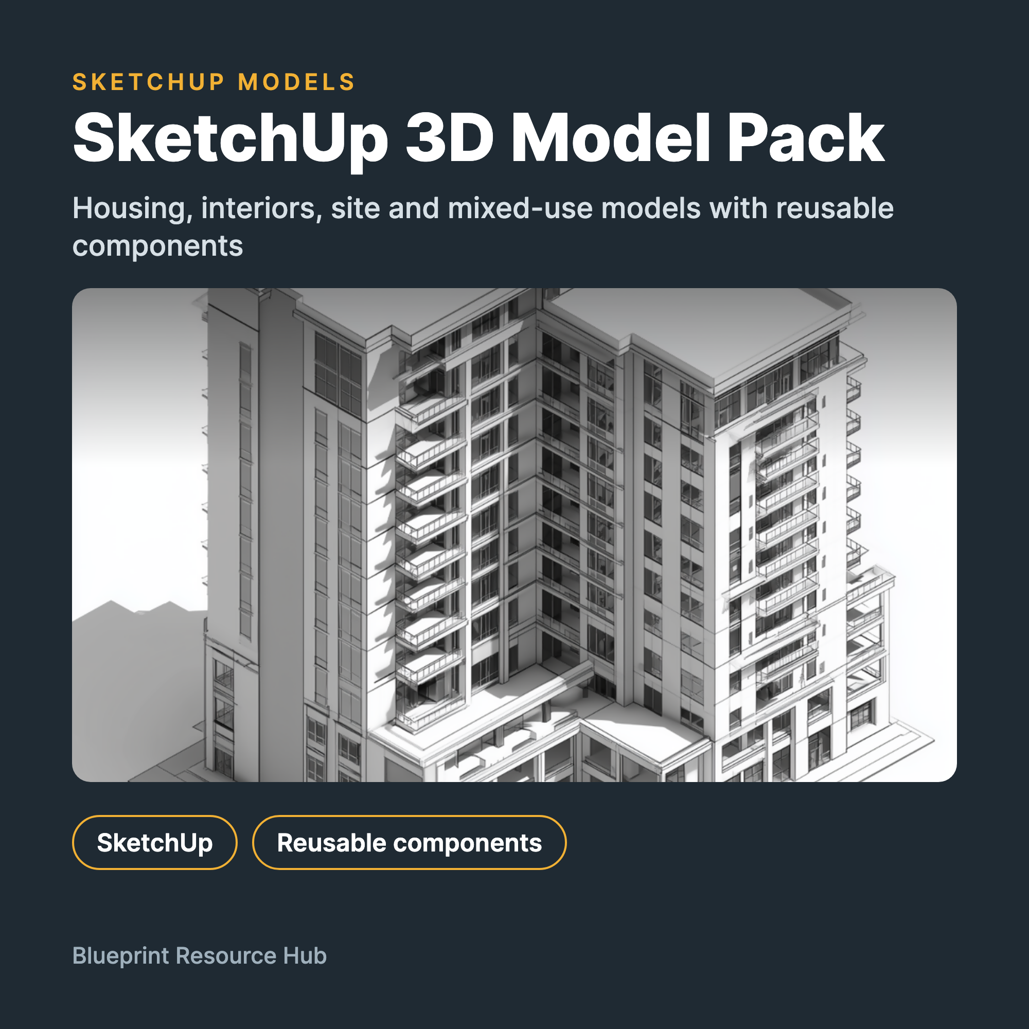 SketchUp 3D Model Pack cover with a high-rise residential SketchUp model
