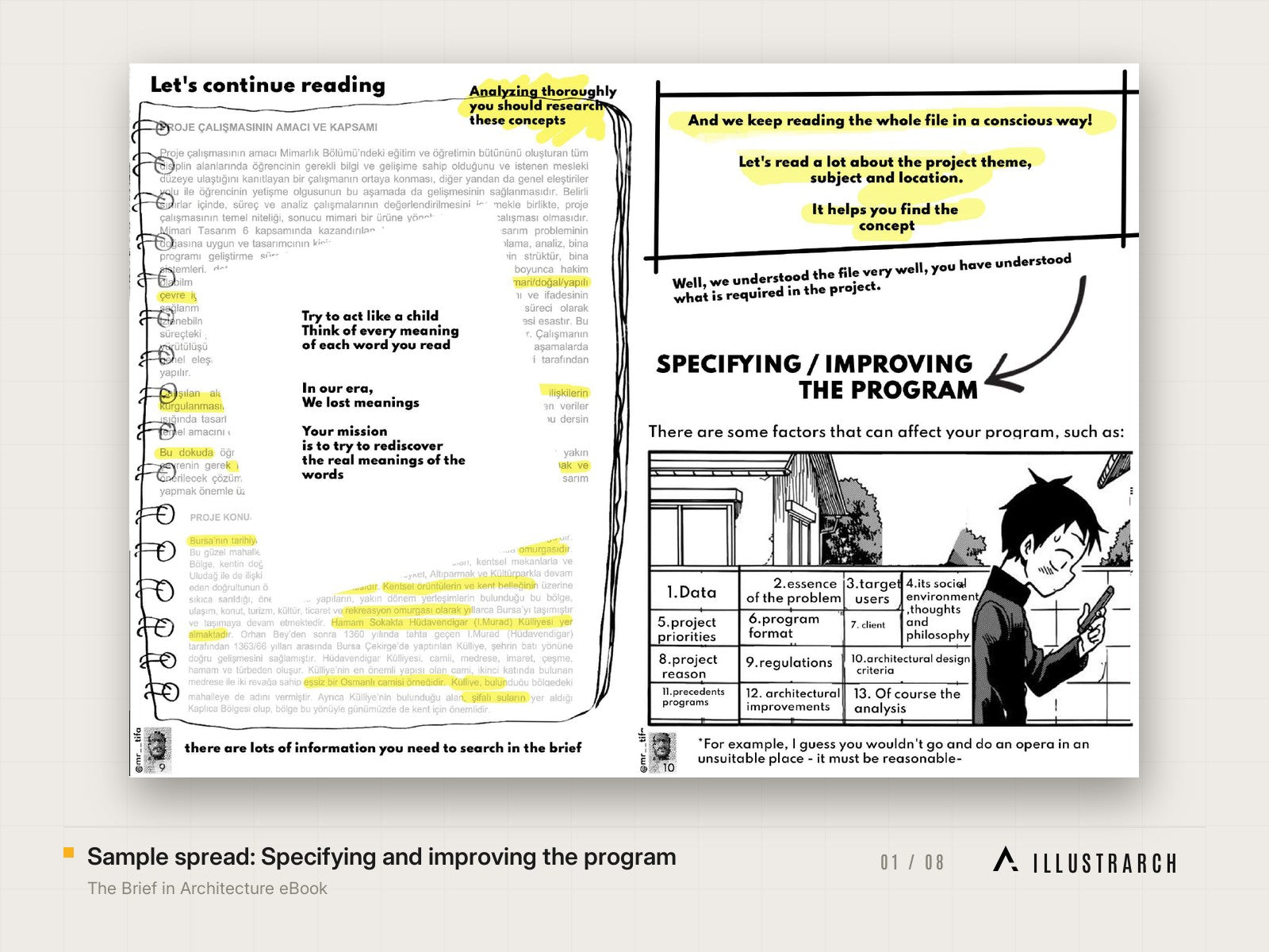 The Brief in Architecture eBook: sample spread specifying and improving t