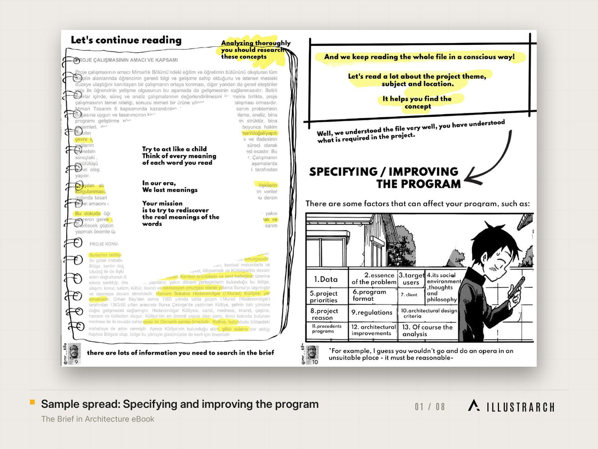 The Brief in Architecture eBook: sample spread specifying and improving t