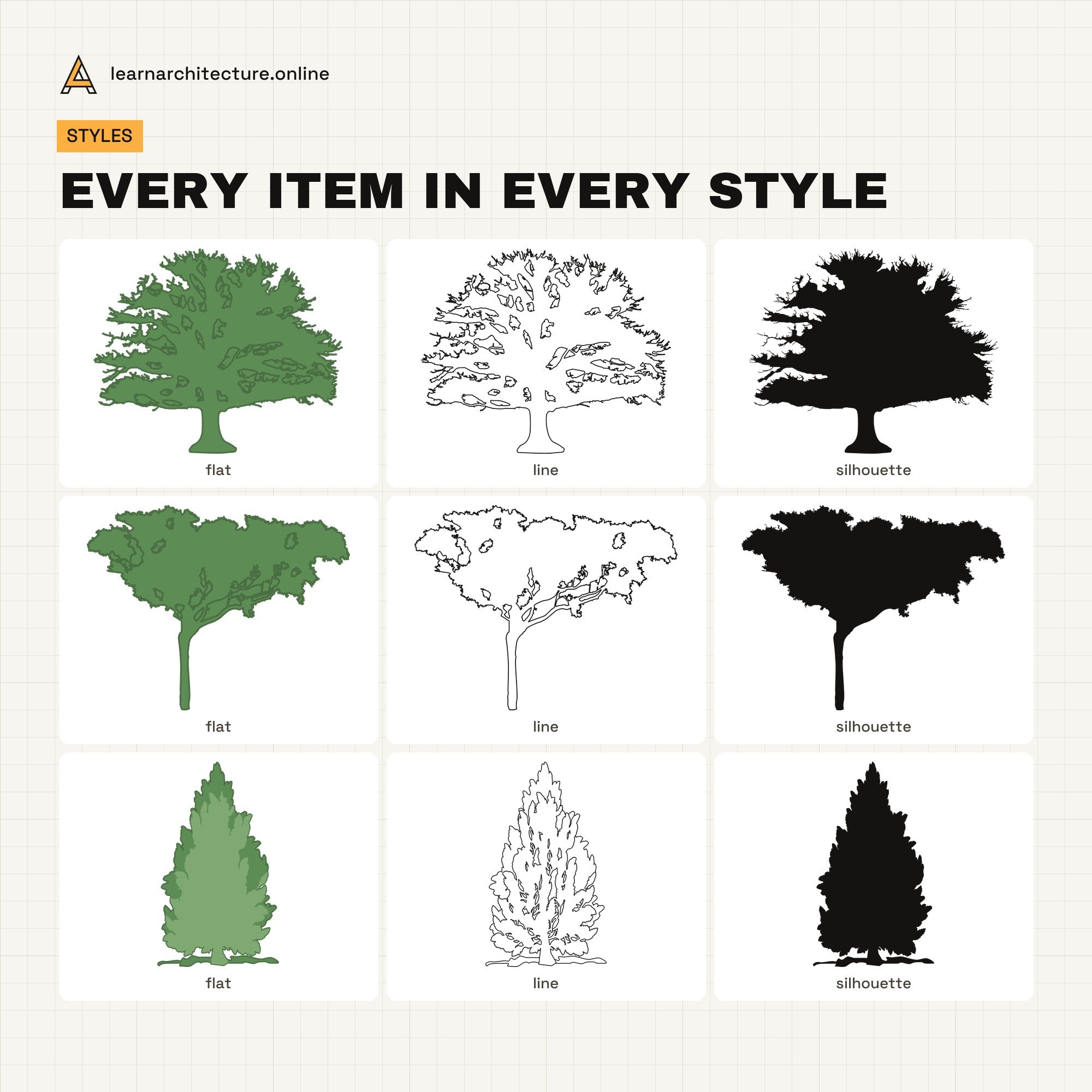 Tree Elevations Vector Pack all styles
